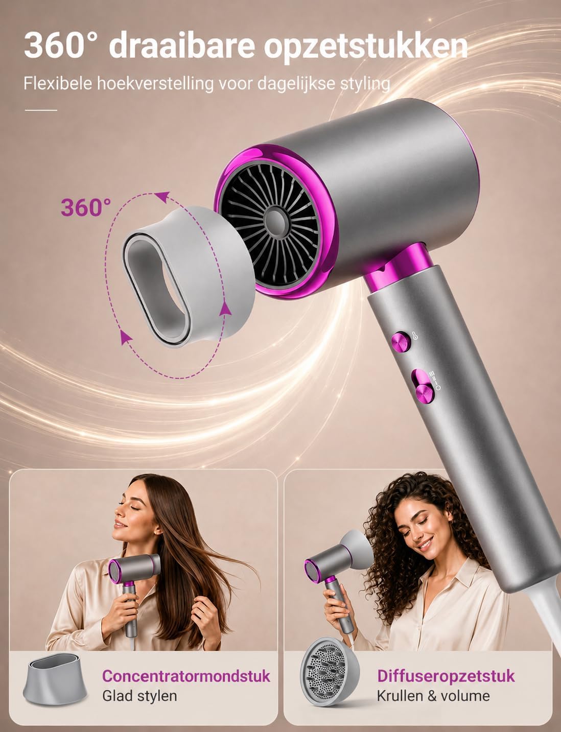 Detalle 1 de LORVENA STL-8858Pro haardroger met diffuser, ionentechnologie en 2400 W