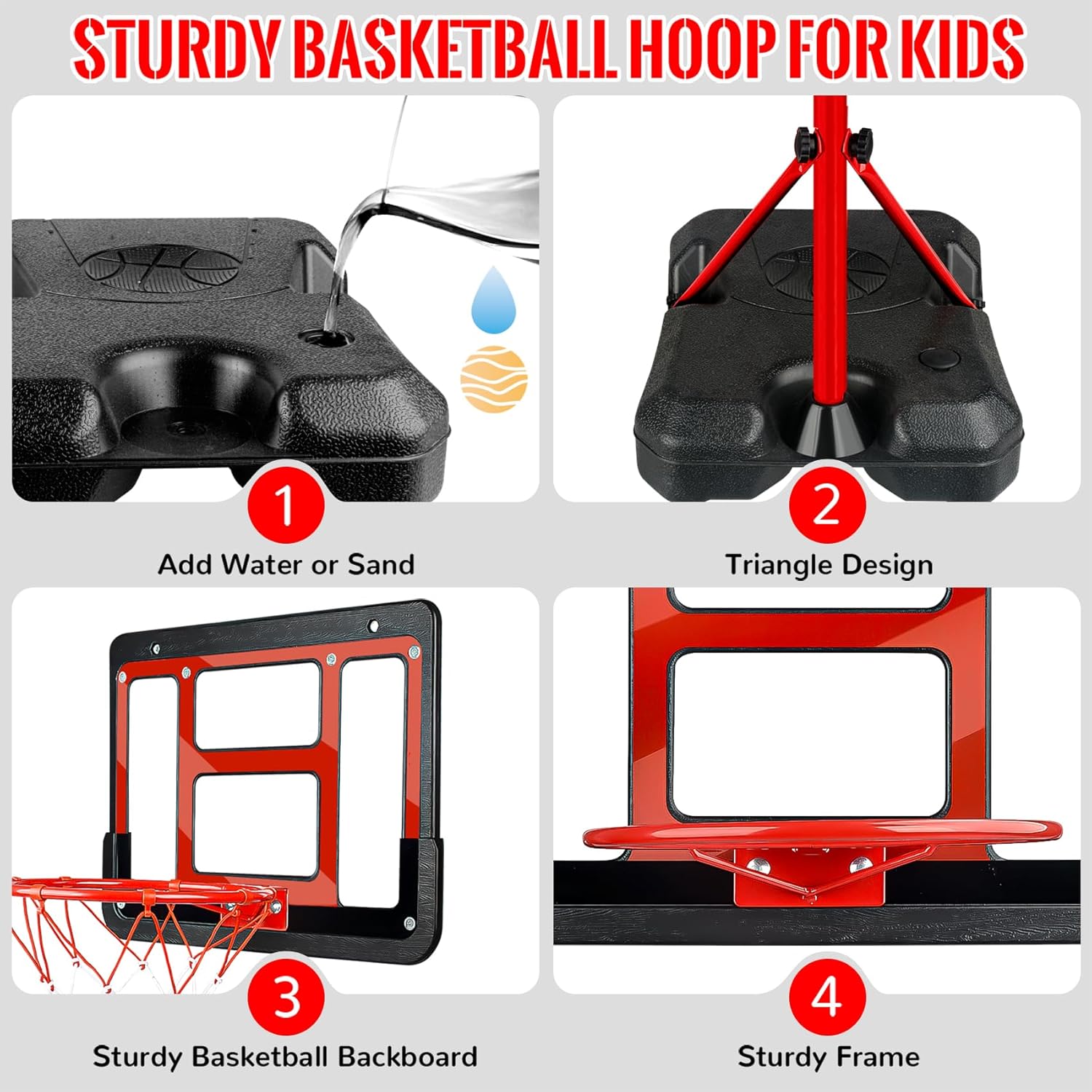 Detalle 2 de Kids Basketball Hoop with Stand (Adjustable Height) — Indoor/Outdoor Mini Basketball Set for Ages 3–8