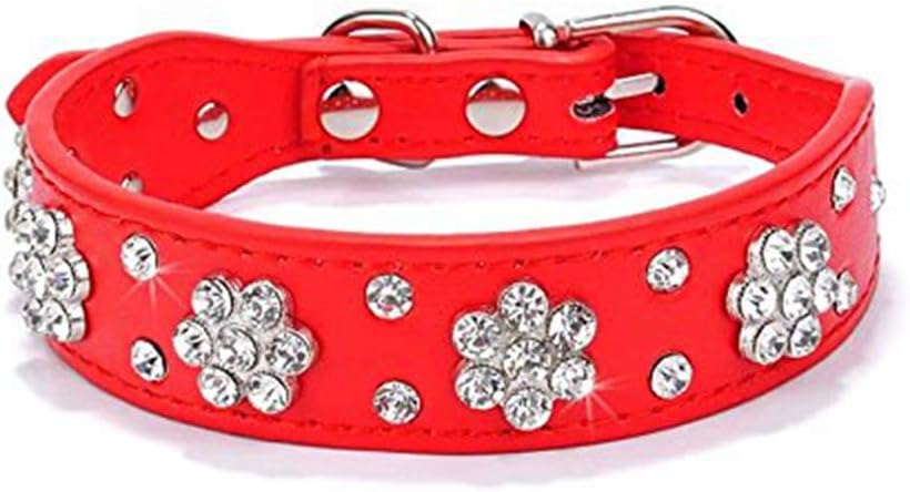 Thumbnail 4 de haoyueer Rhinestone Dog & Cat Collar (Green, Flower design) – PU leather, adjustable sizes