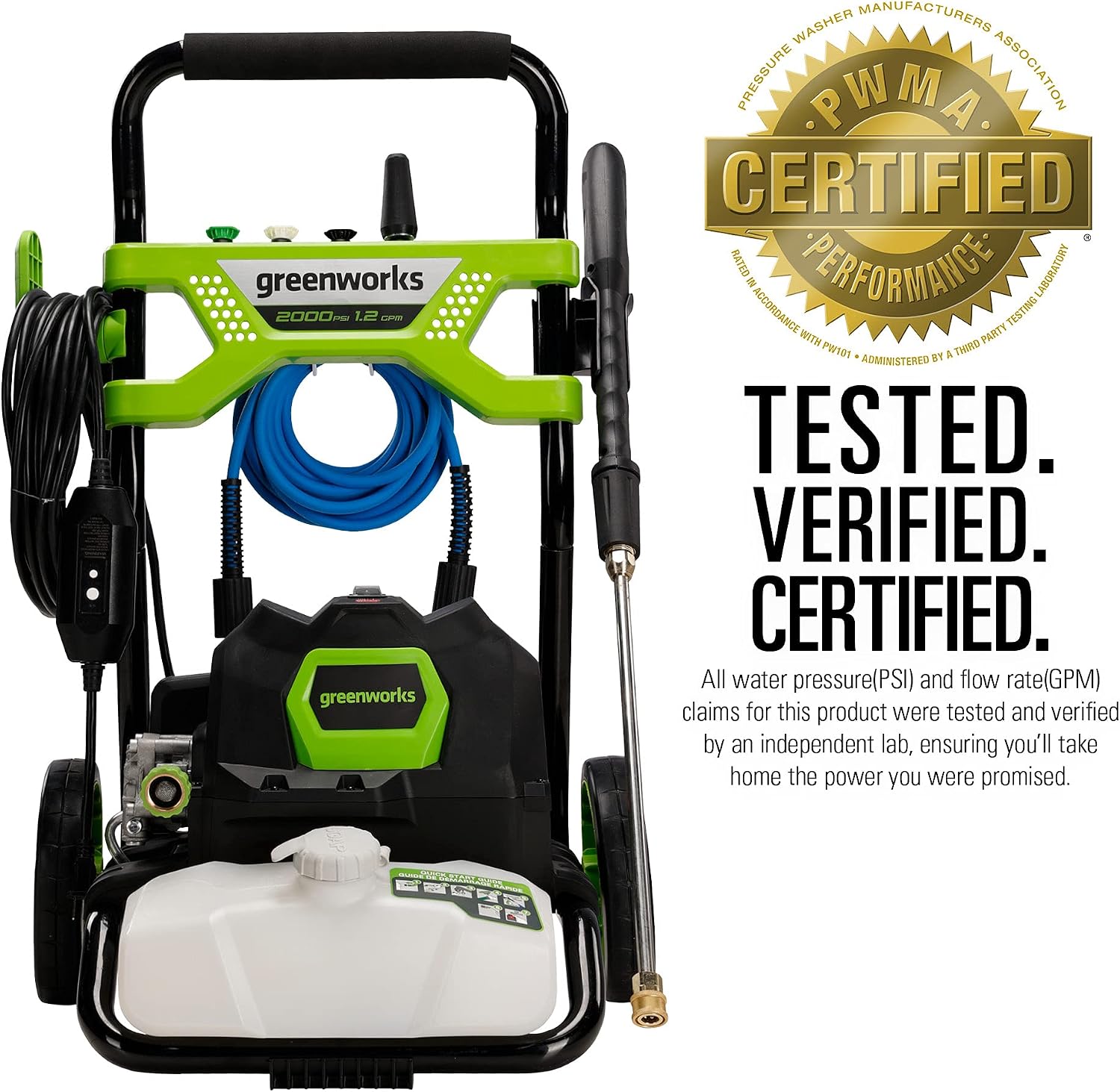 Detalle de Greenworks GPW2003 2000 PSI Electric Pressure Washer, 1.2 GPM