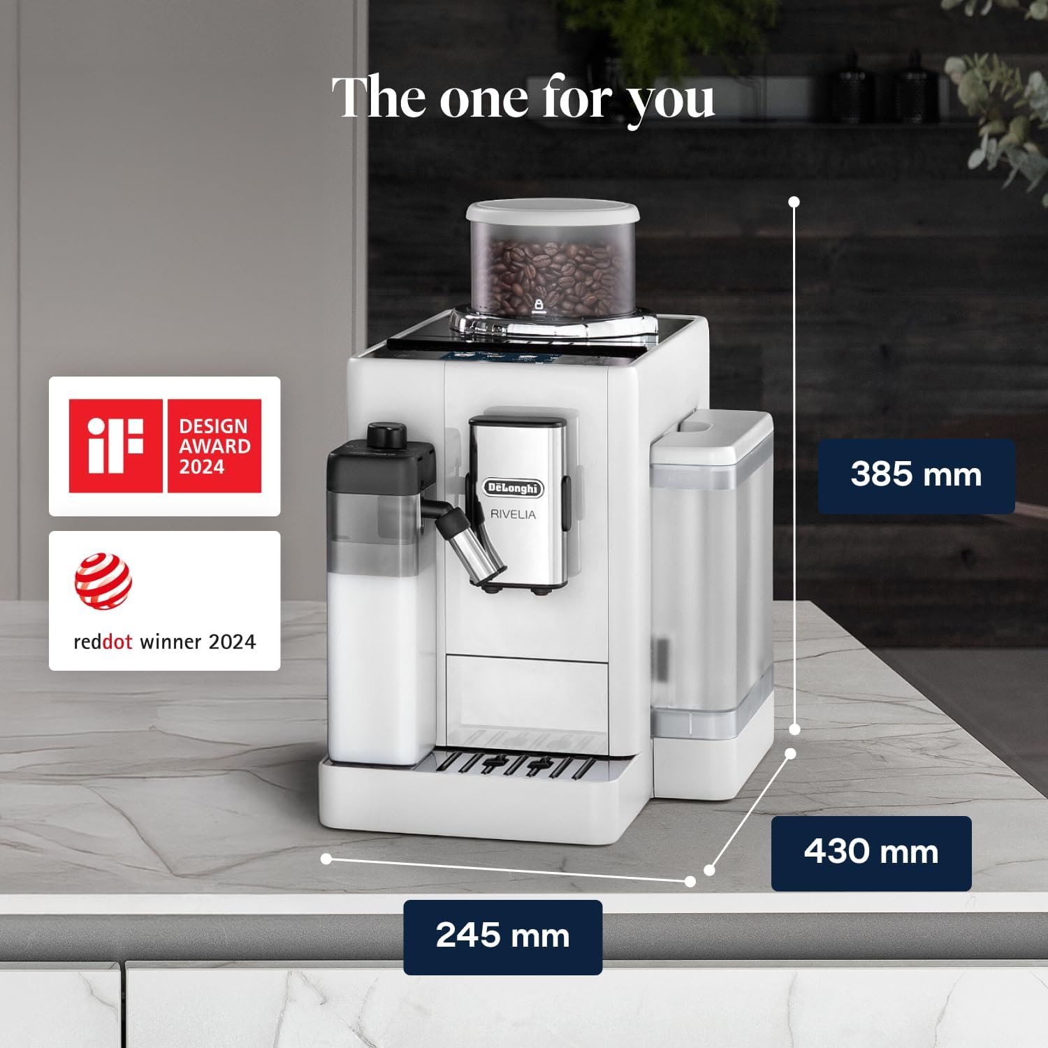Detalle de De'Longhi RIVELIA EXAM440.55.W: Fully Automatic Espresso Machine with LatteCrema, 22+ Beverages and Twin Bean Hoppers (UK edition)