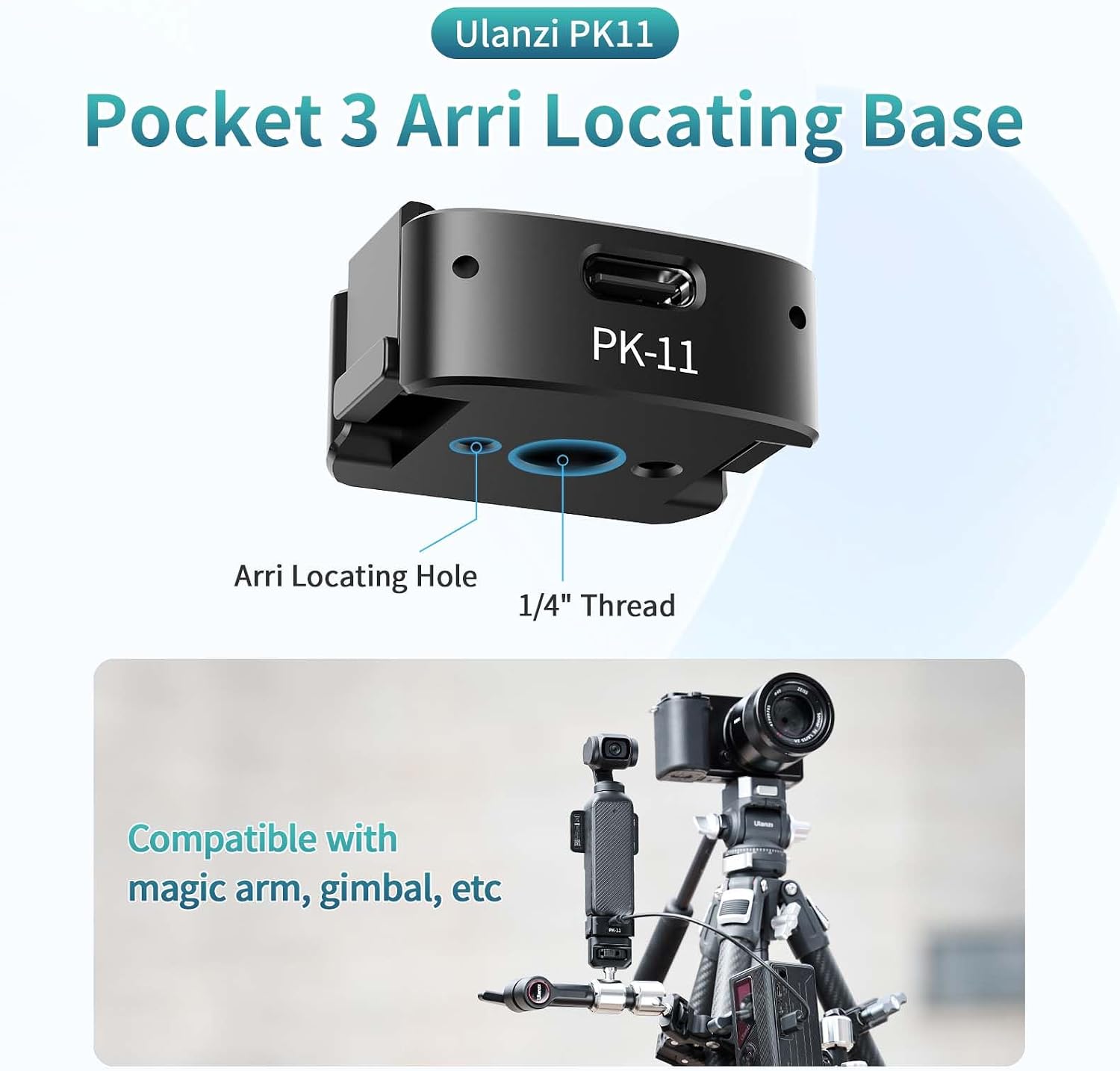 Detalle de Kit mini trépied ULANZI Pocket 3 (PK-08 & PK-11) avec charge Type-C et vis 1/4