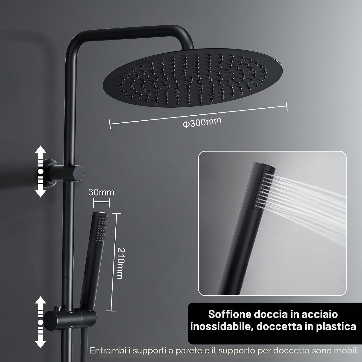 Thumbnail 2 de Görbach Colonna Doccia in Acciaio Inox con Soffione a Pioggia, Doccetta, Mensola e Deviatore – Setup Senza Miscelatore