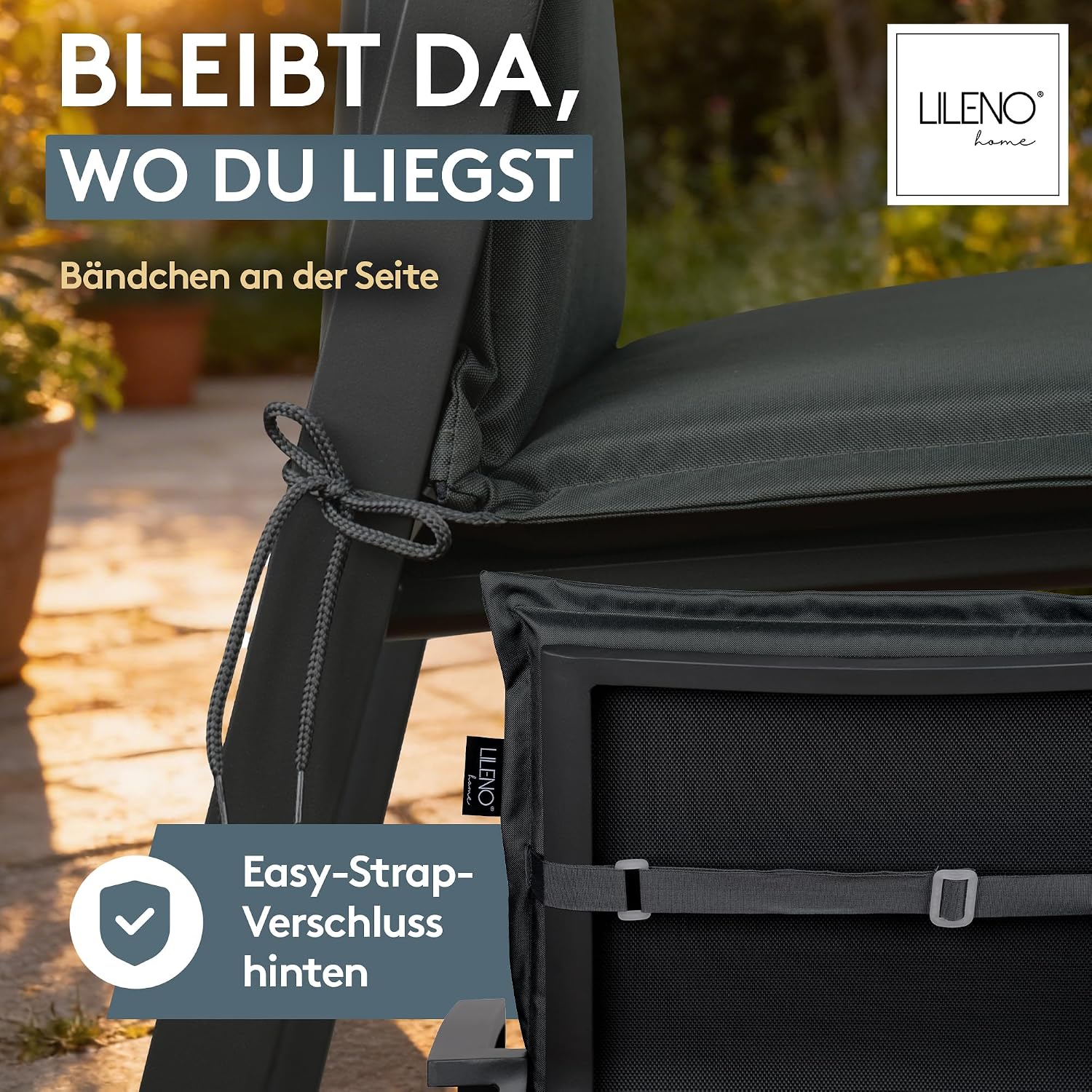 Detalle de LILENO HOME Sonnenliege Auflage MIA im 4er-Set (Rollliege) in Anthrazit – Gartenliegen Auflage, 188x60x5 cm