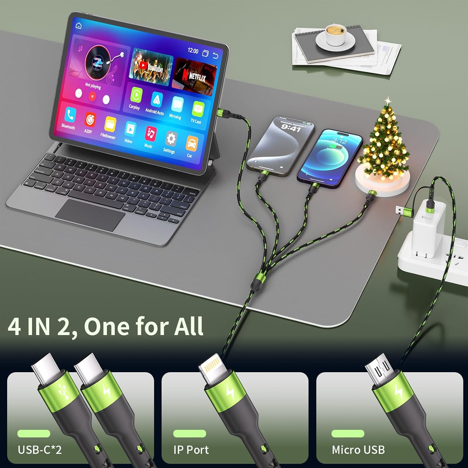 Detalle de Firsting Green Multi Charging Cable, 5 ft