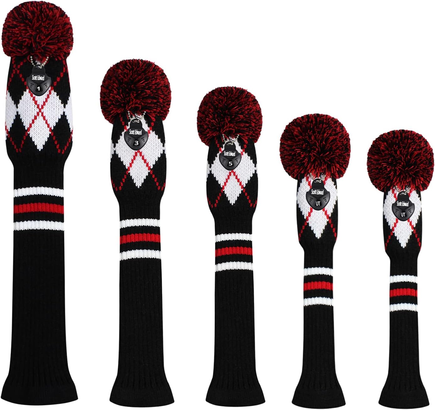 Detalle de Golf Head Covers for Woods – 5-Piece Knit Set (Driver, Fairway x2, Hybrid x2)