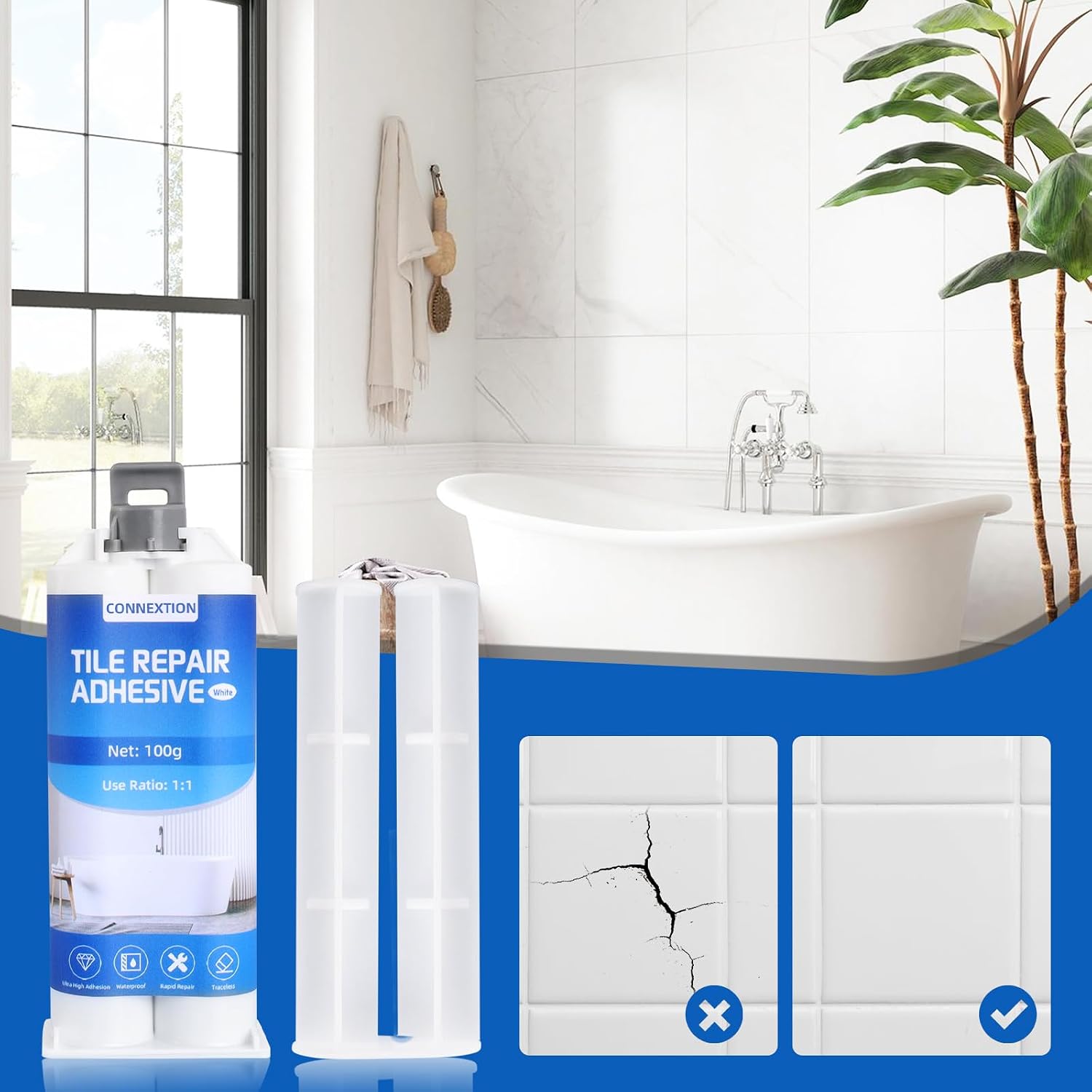 Detalle 2 de Connextion OJD-06135 White Bathtub Repair Kit, 100 g Resin Paste