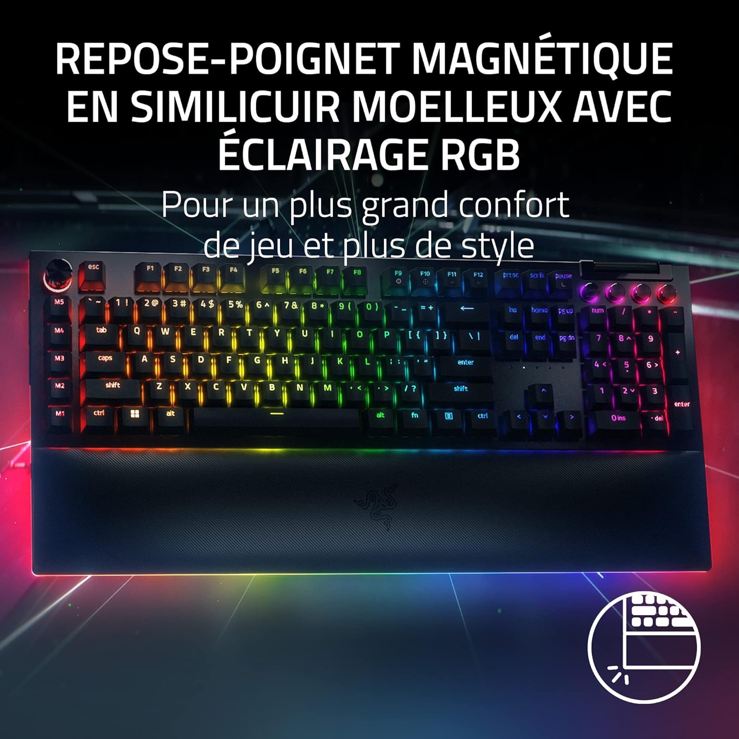 Detalle de Razer BlackWidow V4 Pro (switches jaunes) clavier gamer mécanique Snap Tap AZERTY FR, noir