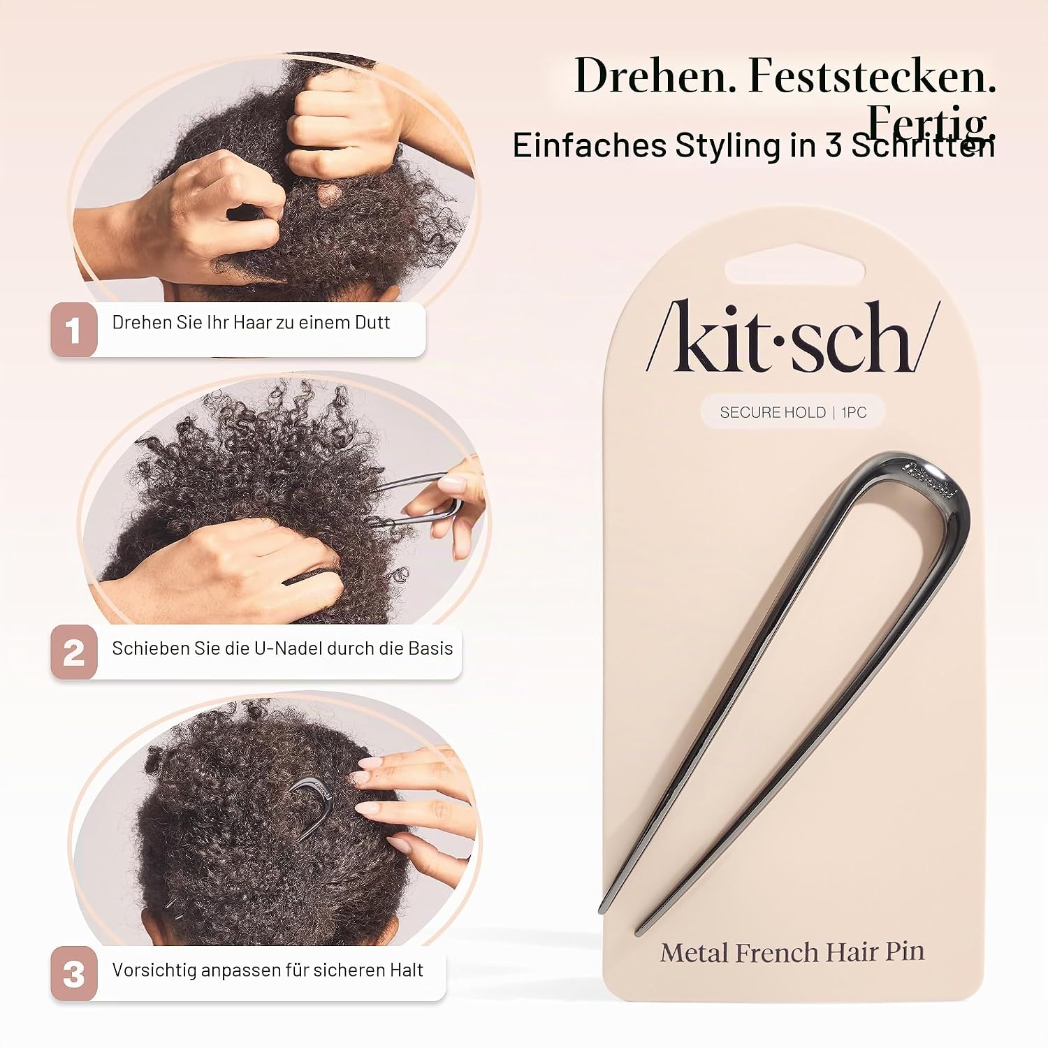 Thumbnail 6 de Kitsch French Pin für Damen – Metallne französische Haarspange für Hochsteckfrisuren, Chignon & Dutt