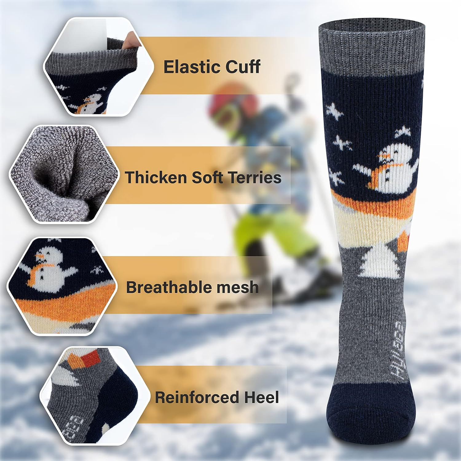 Thumbnail 5 de Hylaea Merino Wool Ski Socks Kids — Knee-High Warm 1 pair
