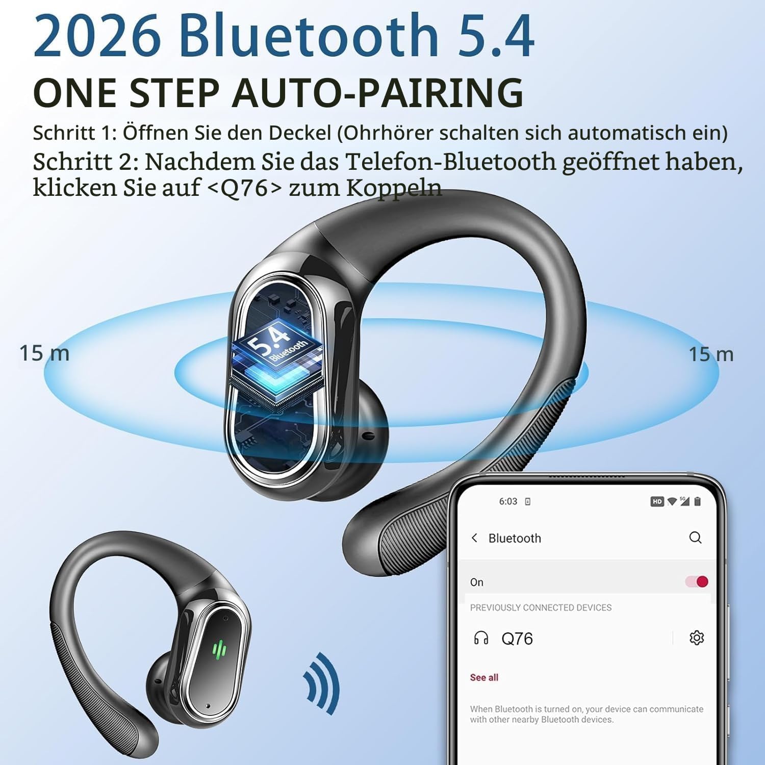 Detalle de Rolosar Bluetooth Kopfhörer 5.4 Sport