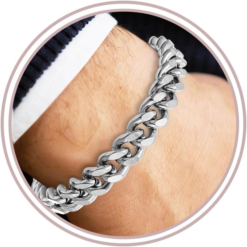 Detalle de Esmoly Bracciale Uomo Argento 316L - Catena Cubana 19/21/23 cm