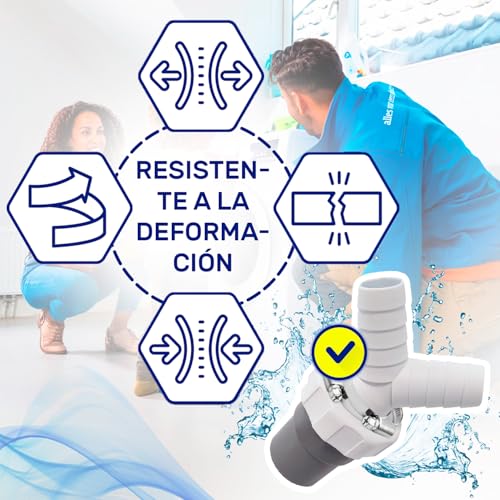 Detalle de Adaptador Empalme Desagüe Lavadora y Lavavajillas MONTERAL, Ø40 mm a Ø18-23 mm – Doble Pipeta en Y