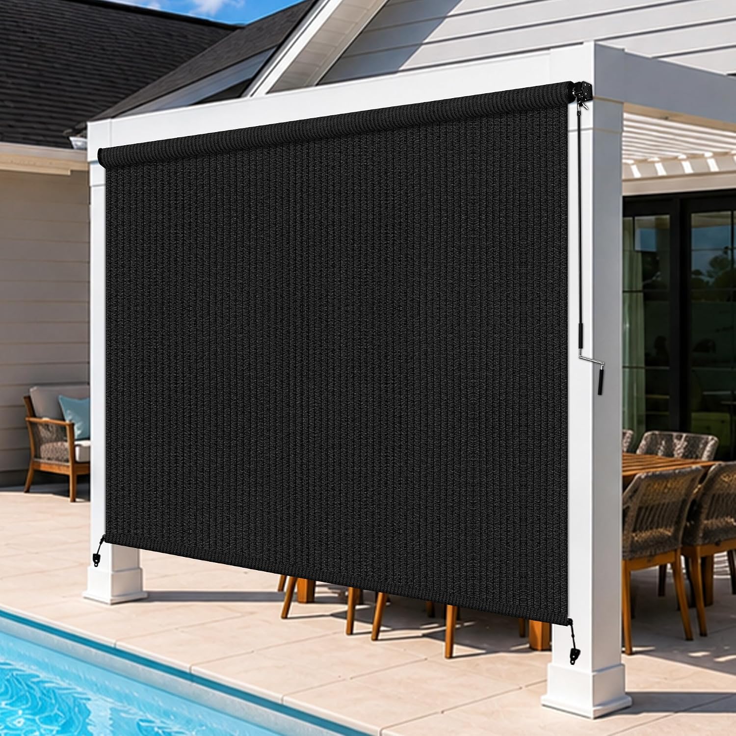 Detalle de Zephyr Place Outdoor Roller Shade, 7' x 6', Cordless HDPE with 90% UV Protection