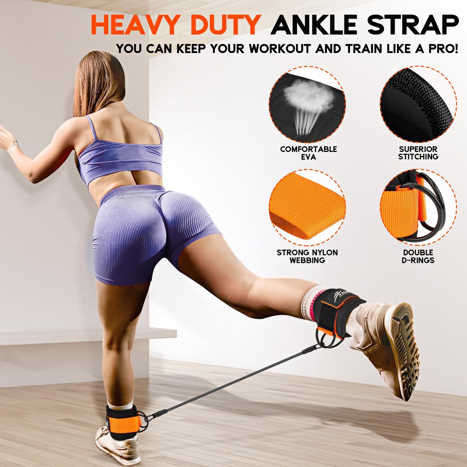 Detalle 2 de HPYGN ankle resistance band set Ankle Bands with Cuffs, 3 Resistance Levels