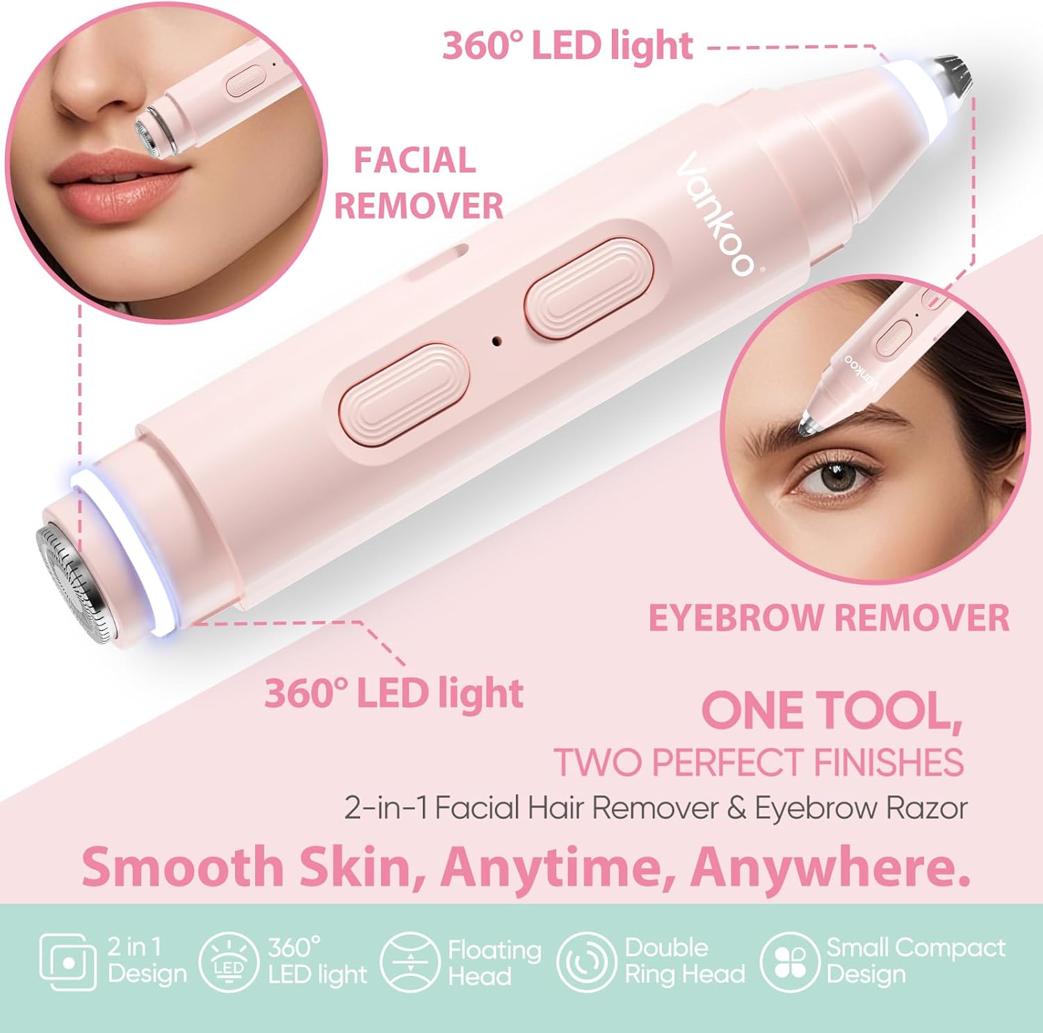 Detalle 2 de Vankoo 2-in-1 Facial Hair Remover Eyebrow Trimmer