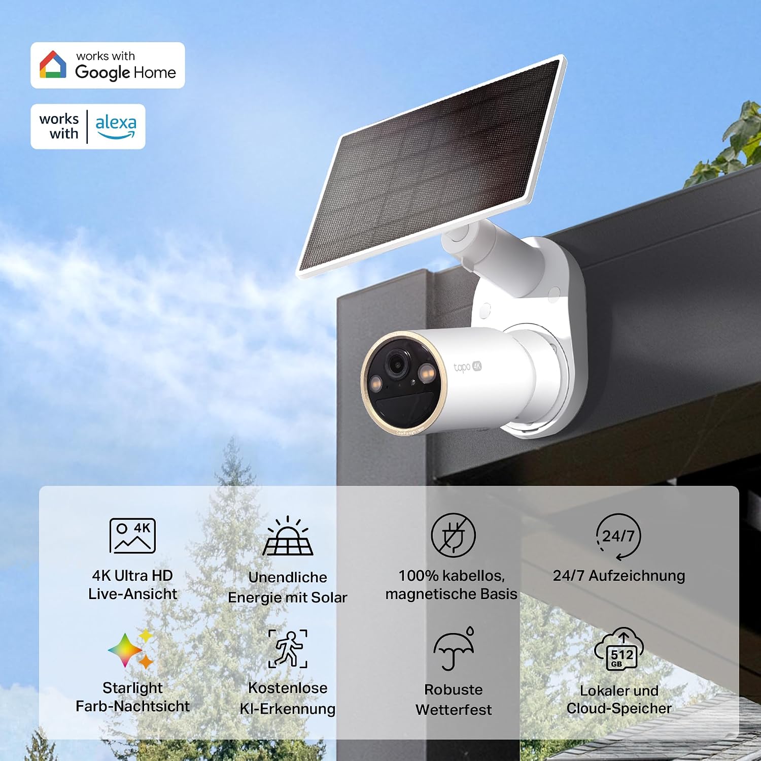 Detalle de Tapo C460 KIT 4K Solar-Überwachungskamera 8MP mit 10000‑mAh-Akku