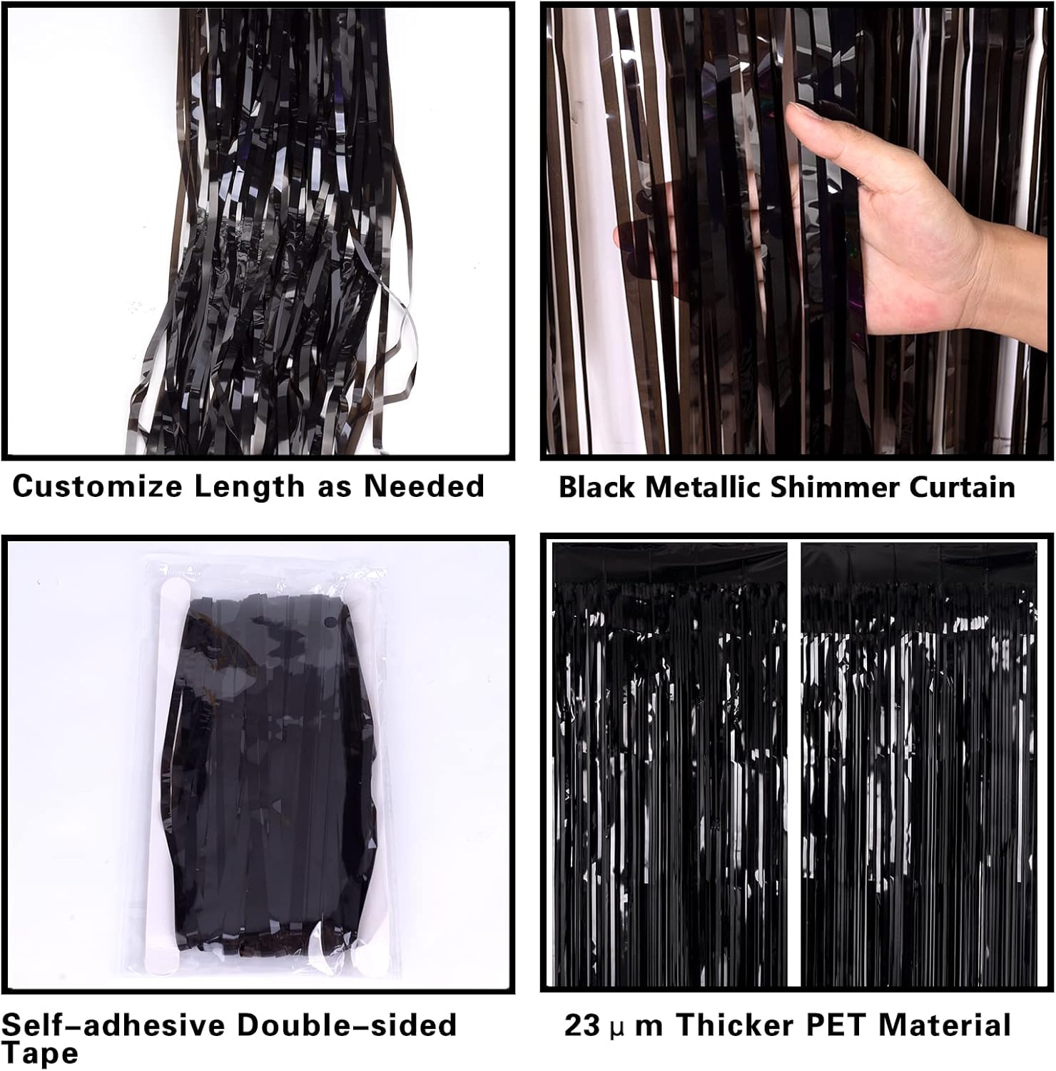 Detalle 2 de Black Tinsel Foil Fringe Curtains 3.2ft x 8.2ft 🎉