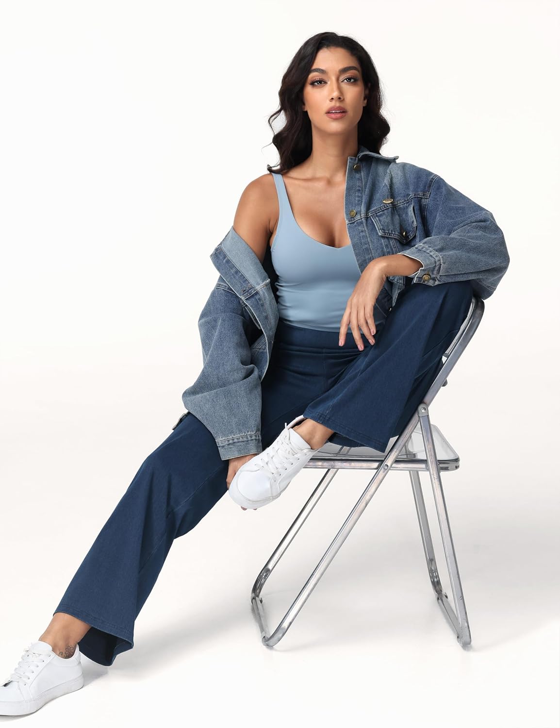 Thumbnail 6 de THE GYM PEOPLE Women's Stretch Wide-Leg Jeans, High Waist, 4 Pockets