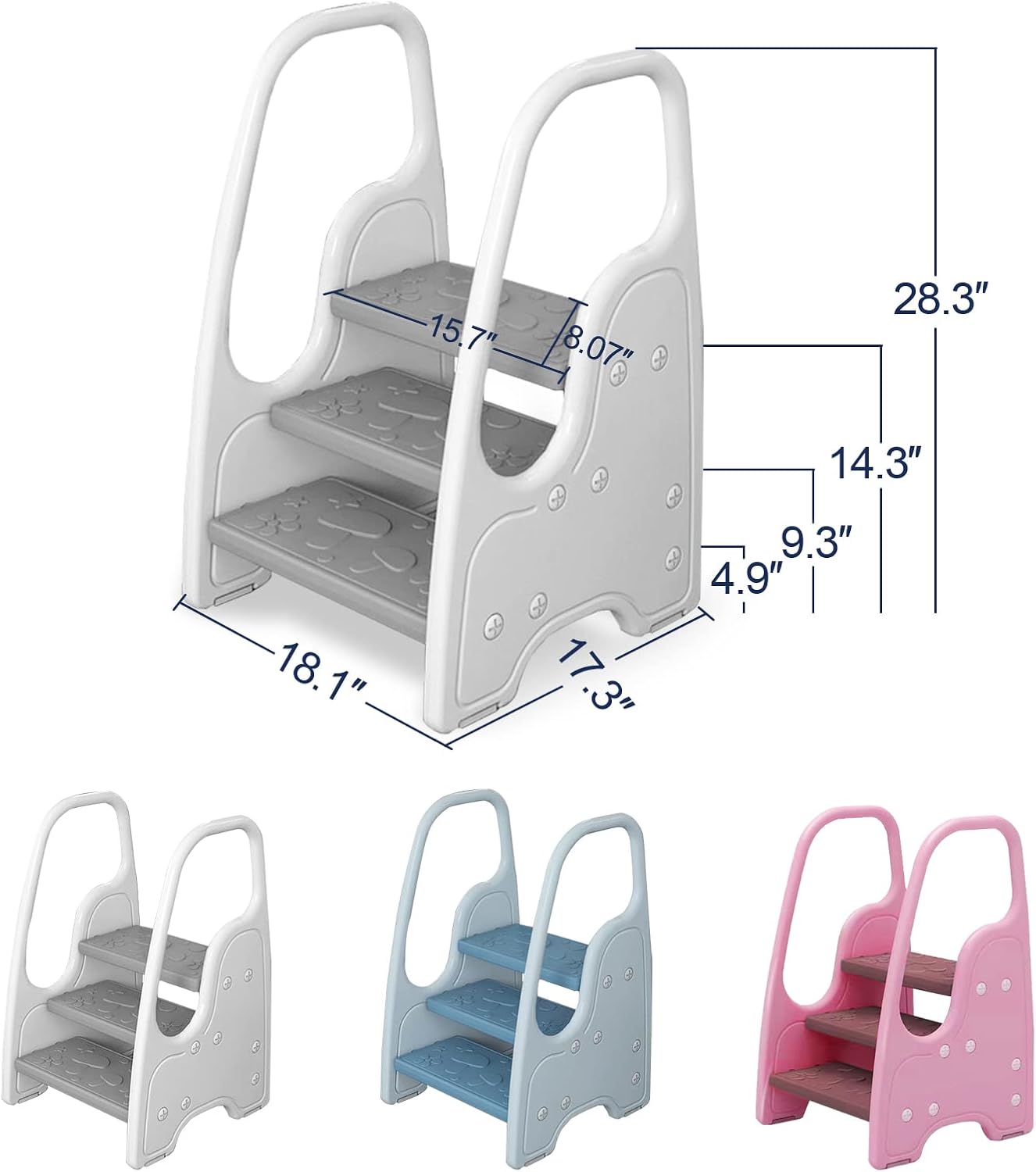 Thumbnail 2 de Wiifo WF-3CFSJTD-GRAY 3-Step Toddler Stool, Grey with Safety Handles