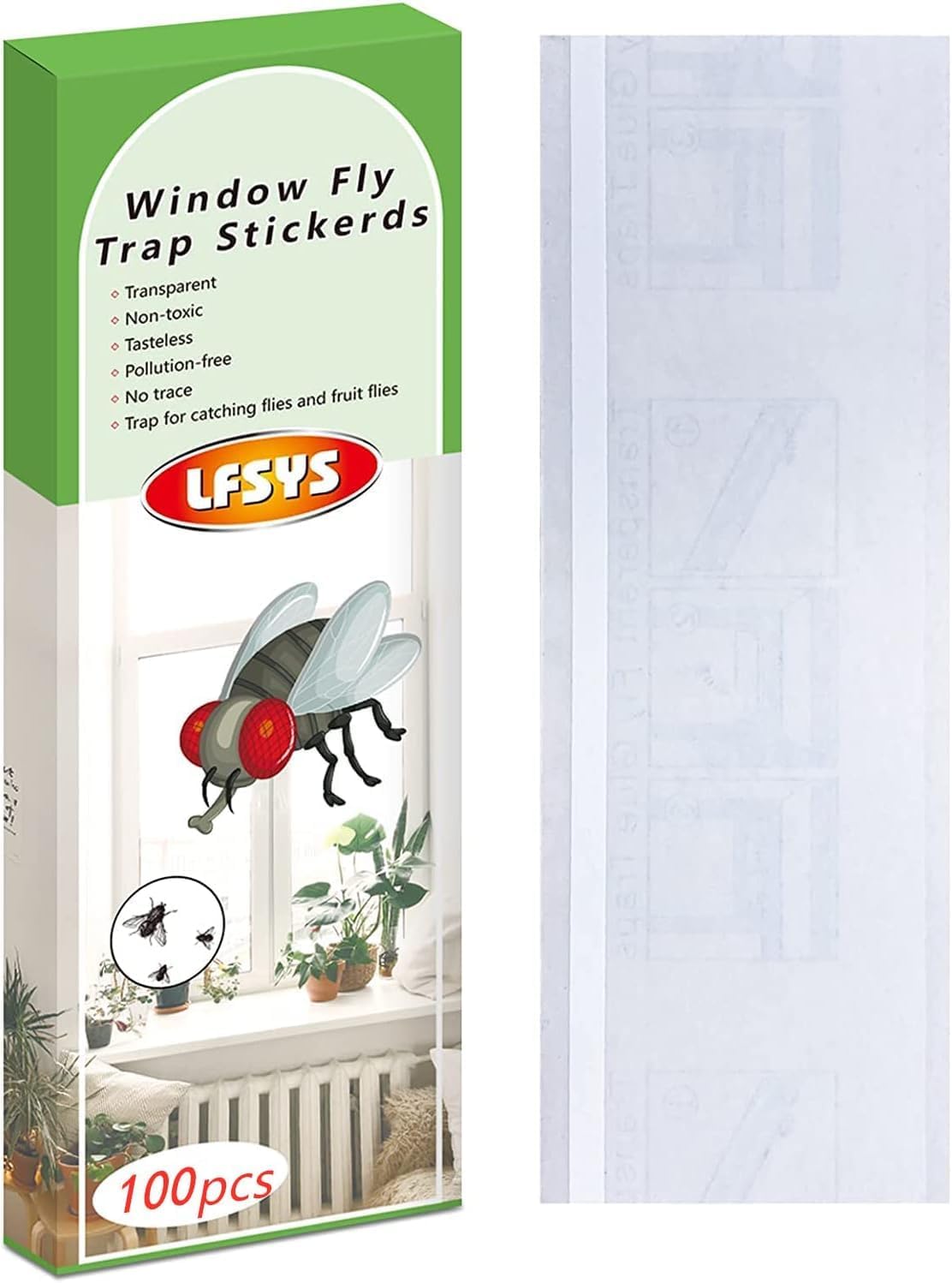 100 Stück Fensterfliegenfallen – Transparente Klebestreifen gegen Fliegen und Fruchtfliegen