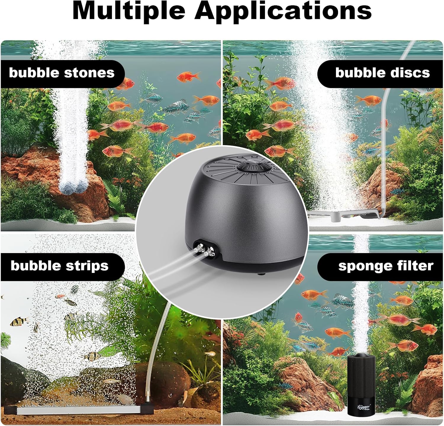 Thumbnail 5 de hygger Aquarium Air Pump Quiet 35 dB, 2-outlet air pump 🐟