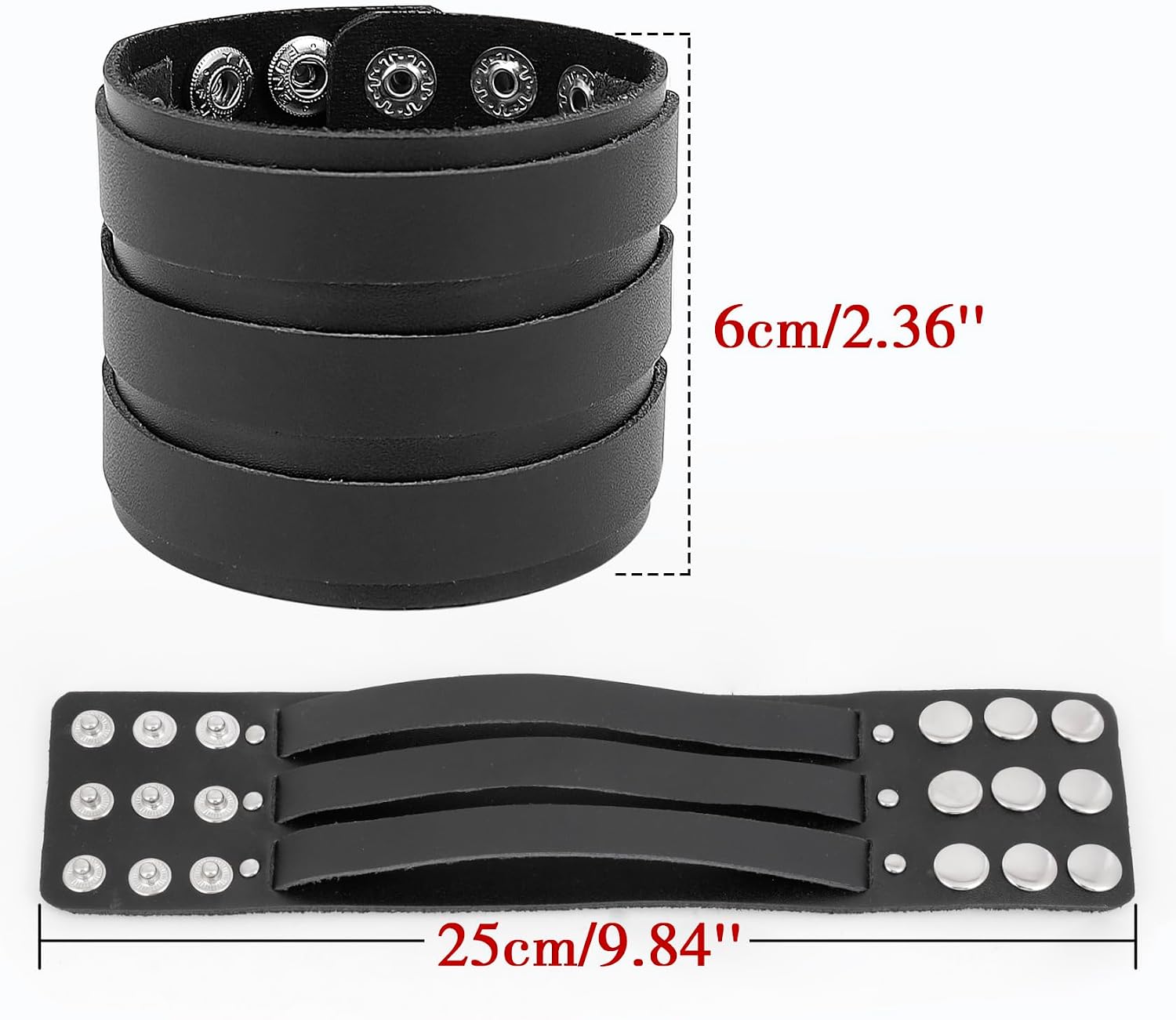 Detalle de MILAKOO Punk Lederarmband mit Nieten – breites PU-Lederarmband im Gothic/Rock-Stil, verstellbar