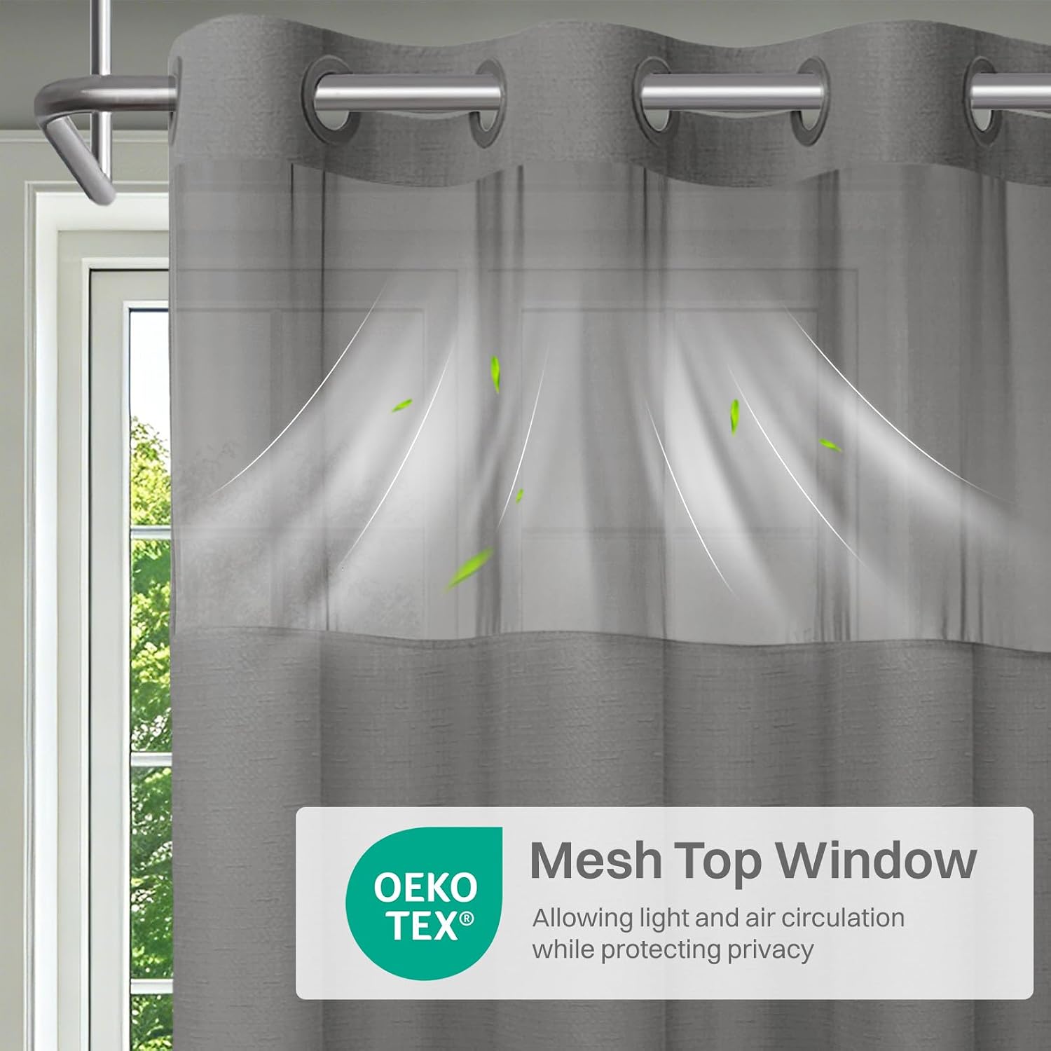 Detalle 2 de Aovfy 71 x 74-Inch Slub Shower Curtain with Removable Liner, Grey