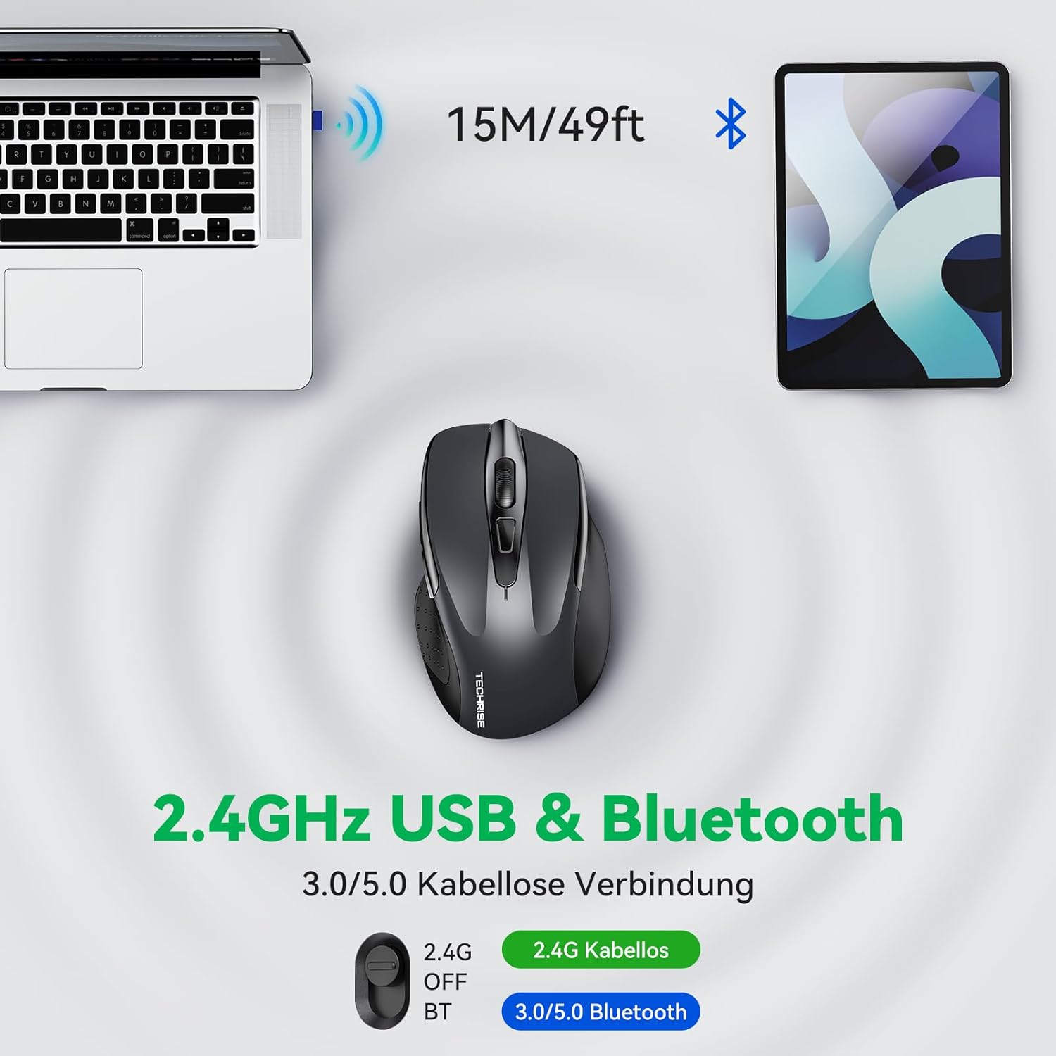 Thumbnail 1 de TechRise Bluetooth Maus 4800 DPI 🖱