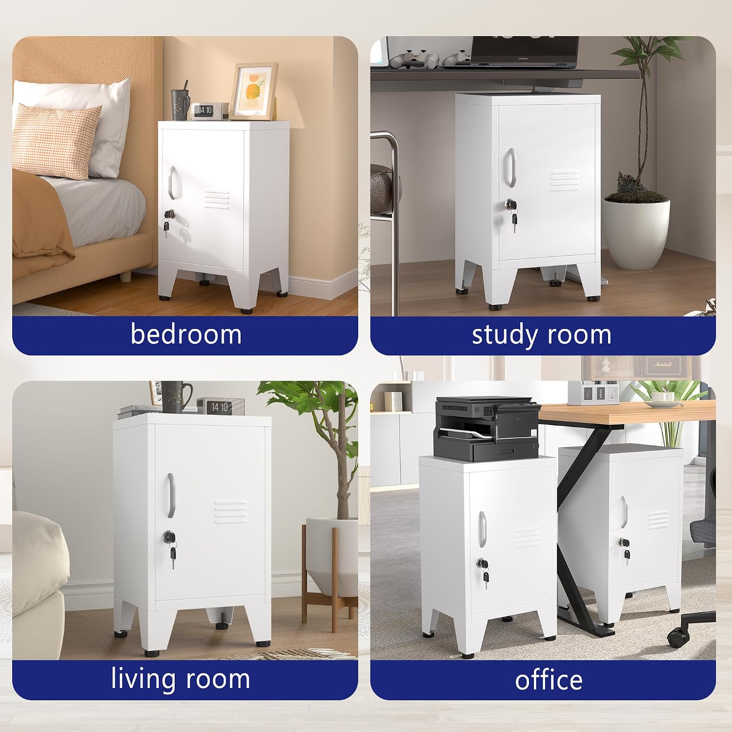 Detalle de PAOFIN Small Cabinet-White Metal Storage Cabinet, Lockable with Adjustable Shelf