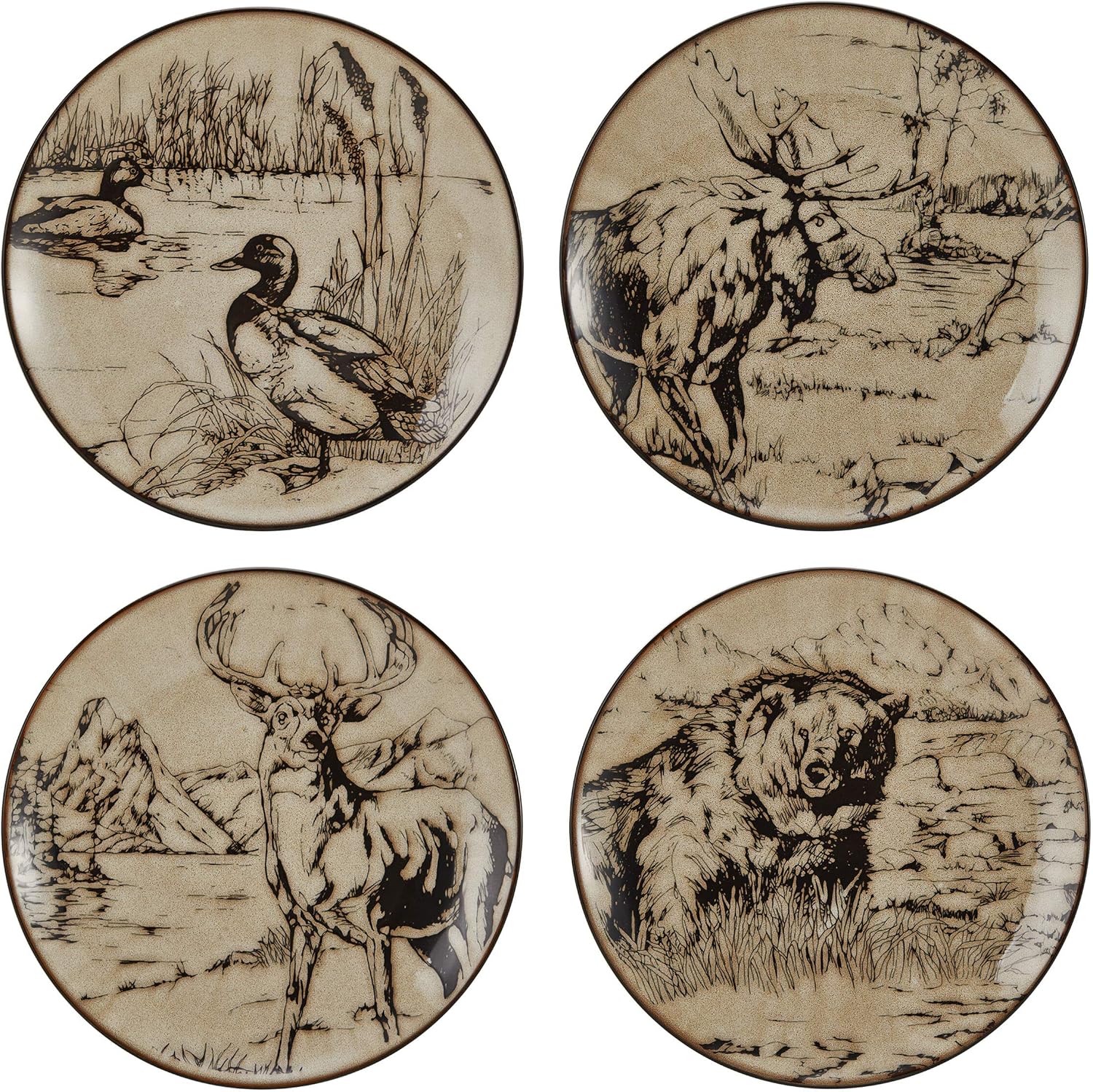 Thumbnail 3 de Mossy Oak Animal Print 16-Piece Dinnerware Set (Service for 4) in Black and Beige