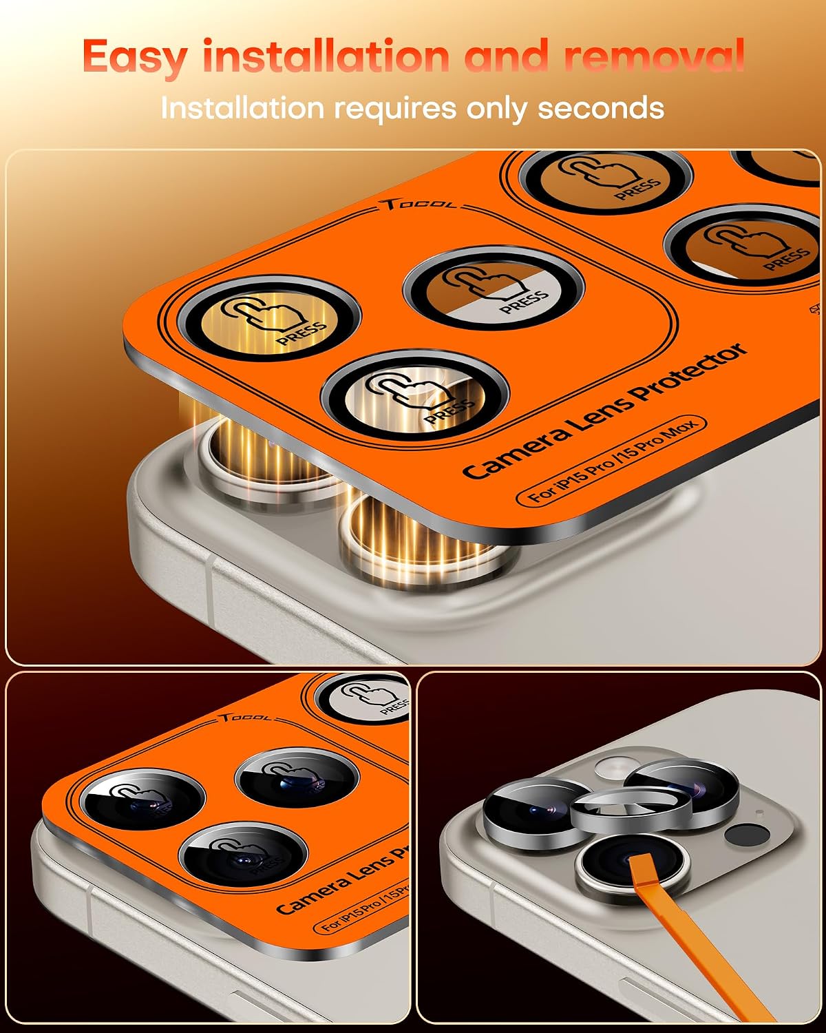 Thumbnail 6 de TOCOL Camera Lens Protectors for iPhone 15 Pro Max / iPhone 15 Pro