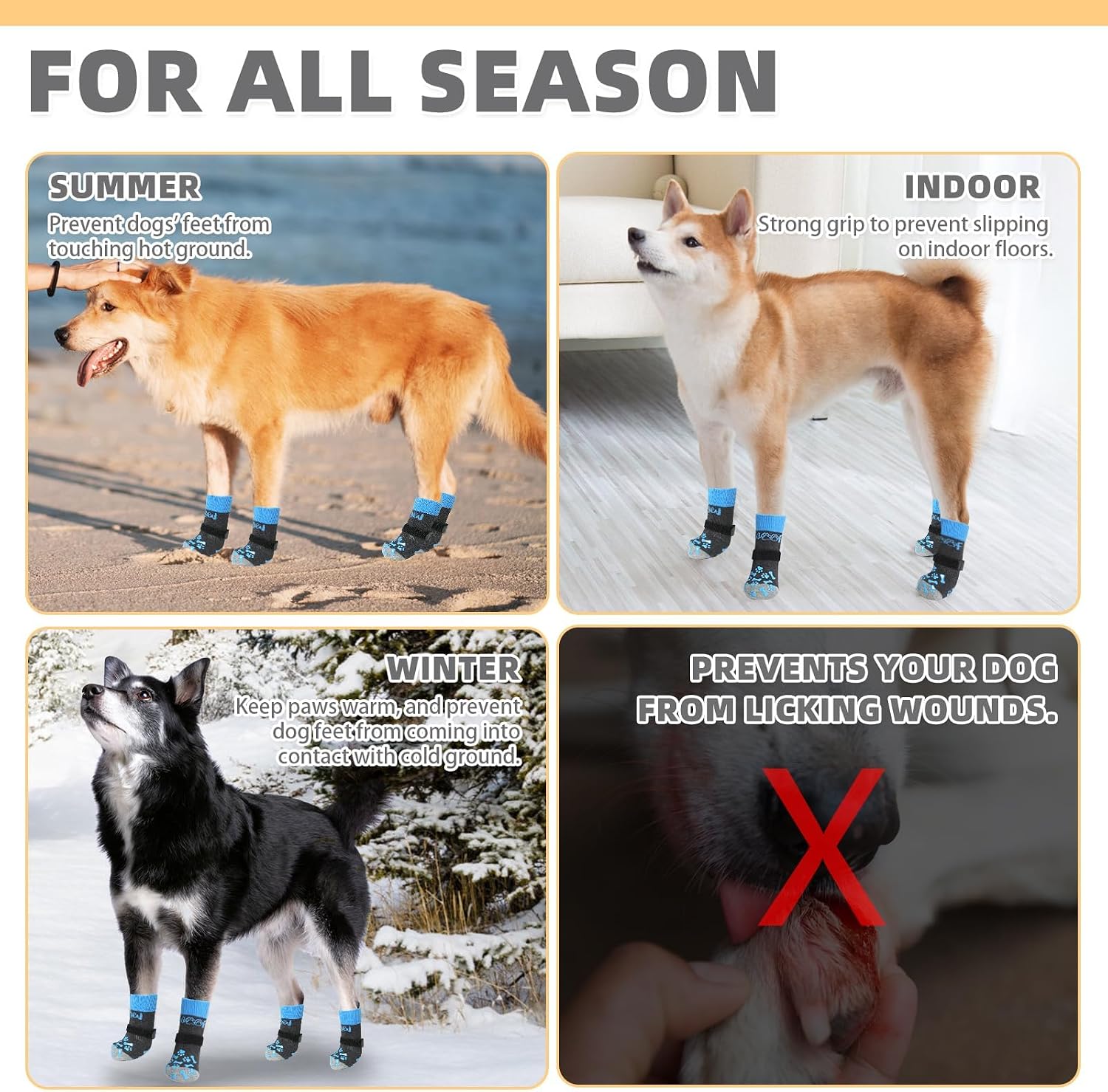 Detalle de KOOLTAIL BJSJ105_BM Dog Socks, Medium Blue, Double-Sided Non-Slip Grip
