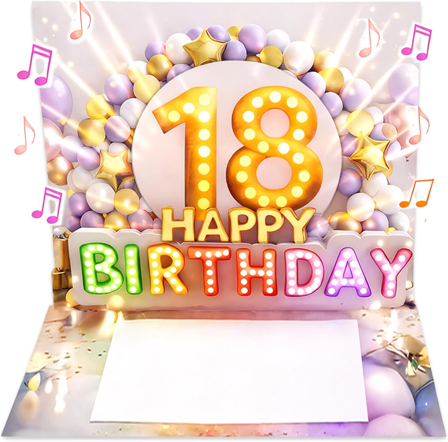 Joli Coon Biglietto auguri 18 anni ragazza – biglietto pop-up 3D con musica e luce, busta e sigillo