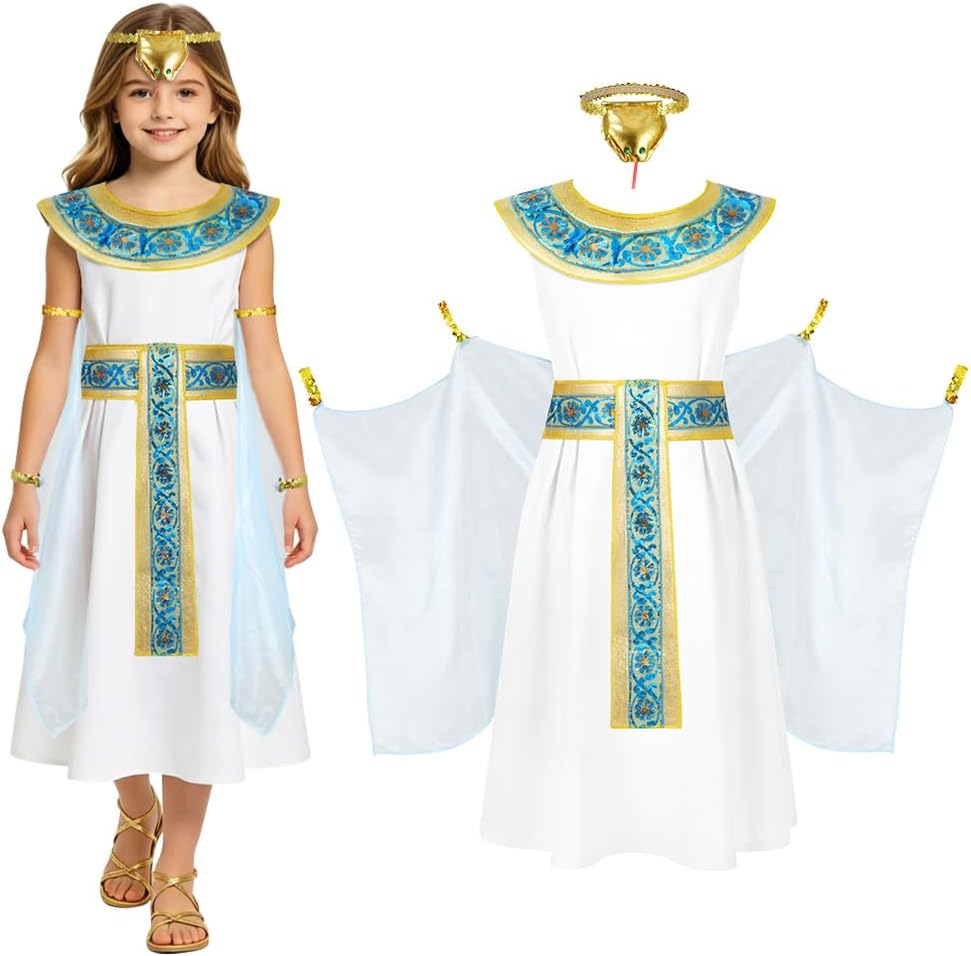 Detalle de Alaoo Egyptisch koninginnenkostuum voor meisjes, maat S, 6-7 jaar