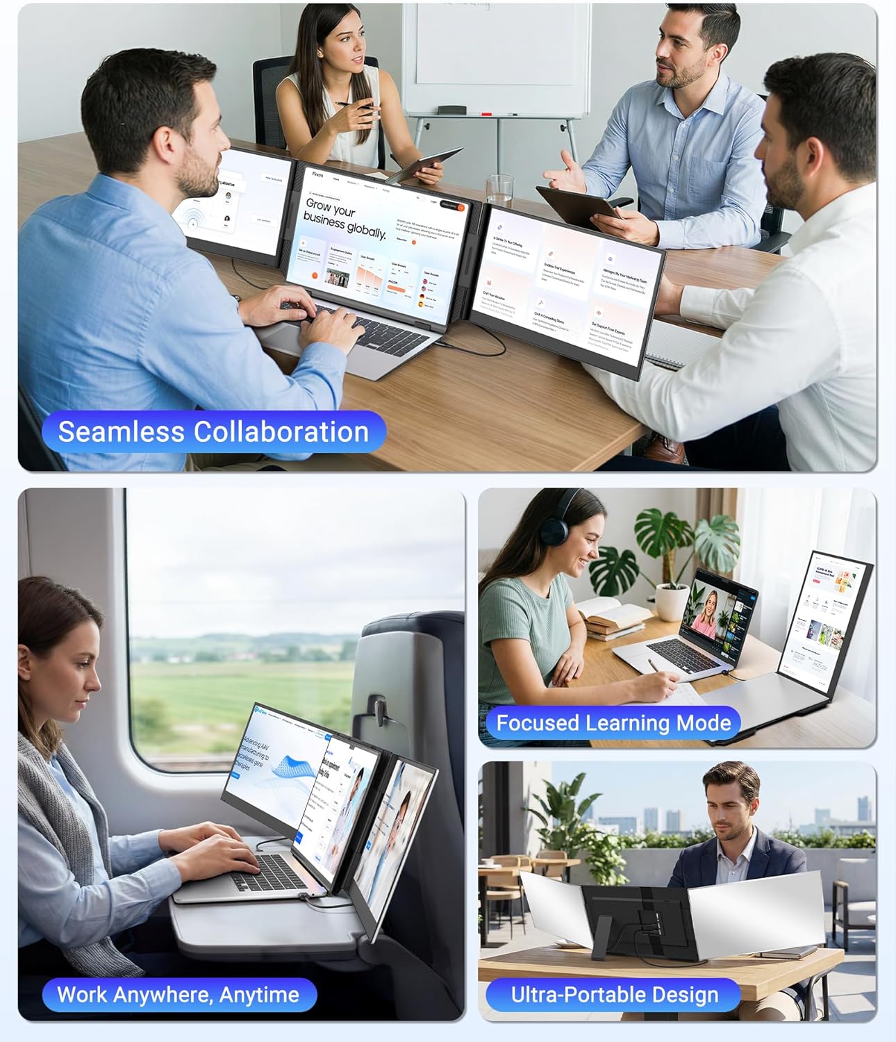 Detalle de Synnov 15.6" Laptop Screen Extender: Portable Triple Monitor with 1080p FHD IPS