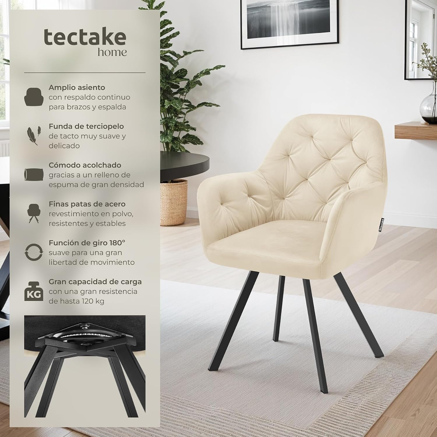 Detalle 2 de tectake Silla giratoria de terciopelo 6 unidades
