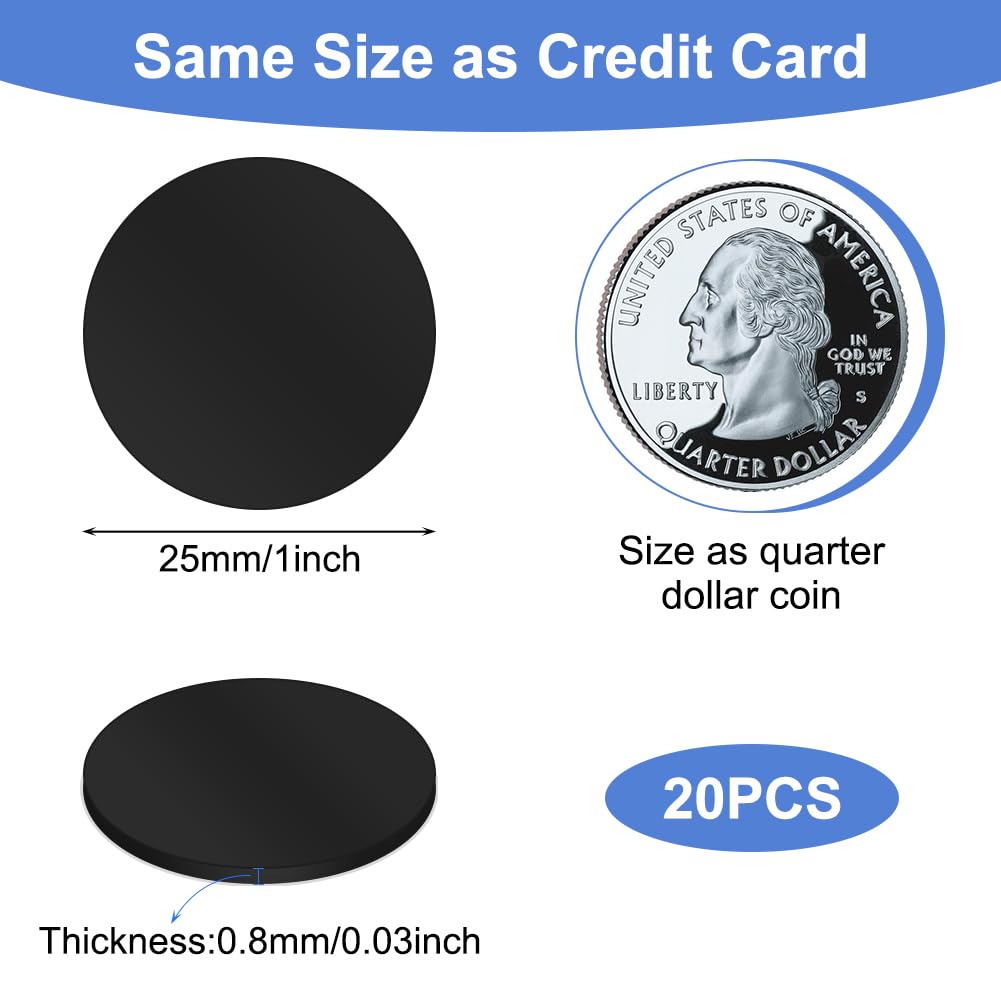 Detalle 2 de OFFCUP NTAG215 NFC Coin Tags, 25mm Black PVC Round Cards, 20 Pack