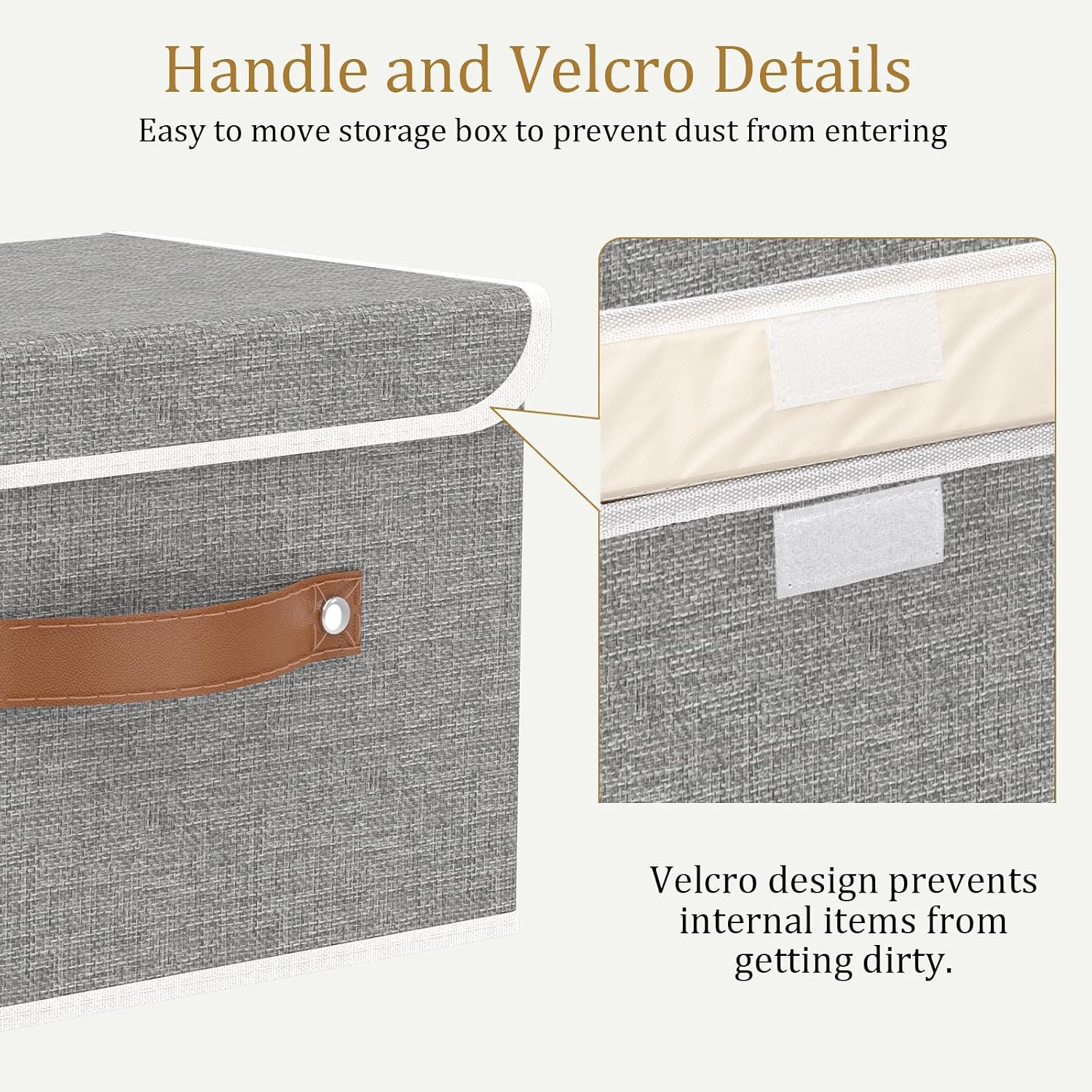 Detalle de OUTBROS Aufbewahrungsboxen mit Deckel (faltbare Stoffboxen) 33 x 23 x 20 cm, grau, 3er-Set