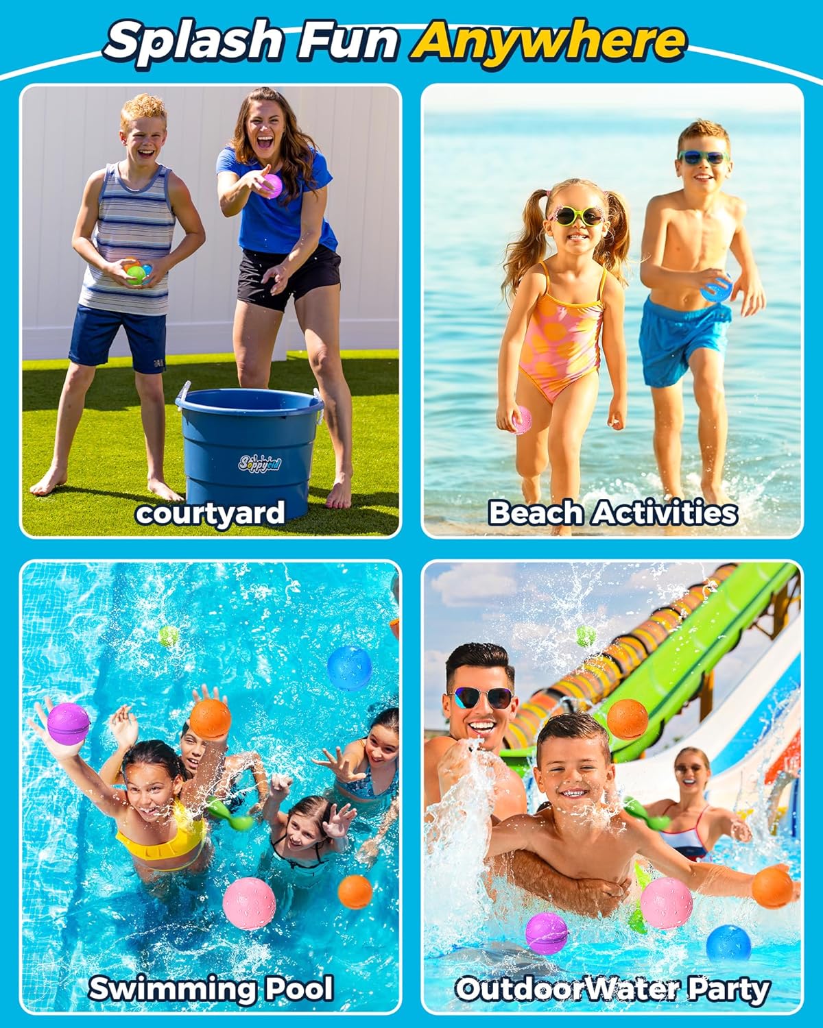 Detalle 2 de Tlitlimom 16-Pack Reusable Water Bomb Balloons for Pool & Beach Fun (Ages 3–12)