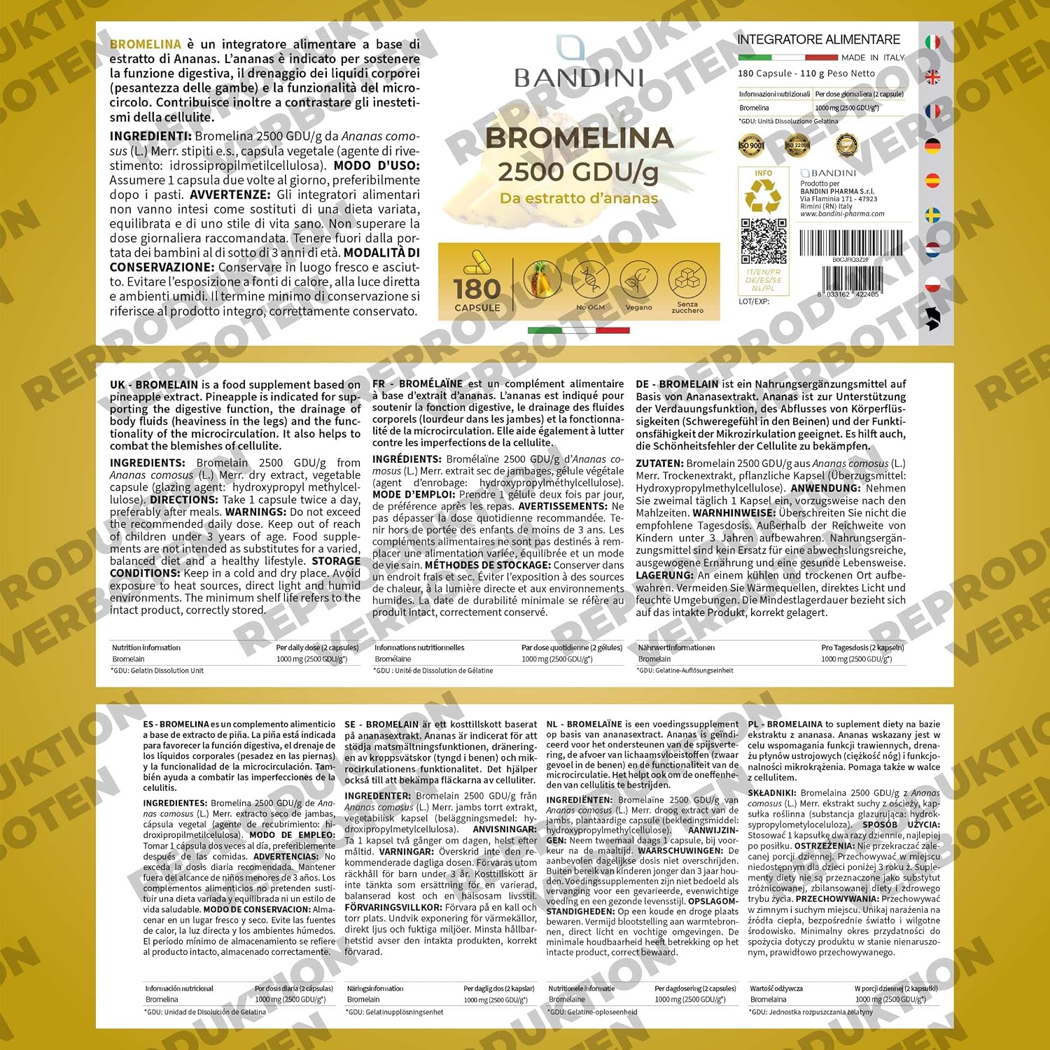 Detalle 1 de Bandini Bromelain Strong 1000 mg GDU