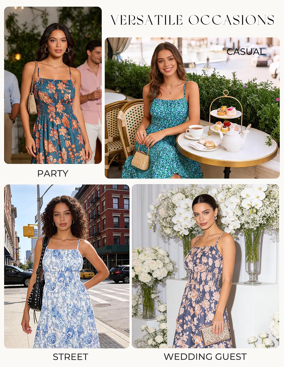 Detalle de GRACE KARIN Summer Dresses for Women 2026 Smocked Floral Maxi Dress with Pockets
