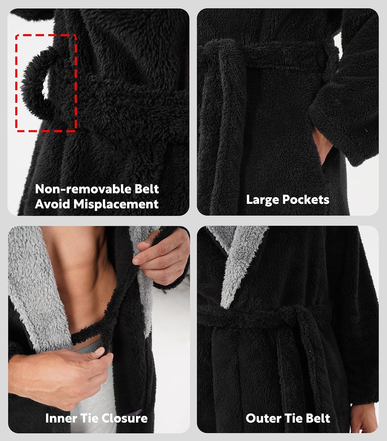 Detalle de DAVID ARCHY Men's Full-Length Hooded Plush Fleece Bathrobe