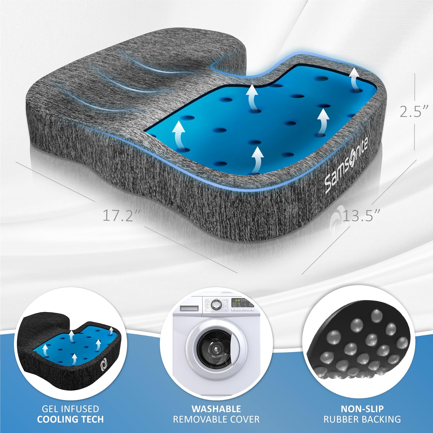 Thumbnail 4 de Samsonite SA6437 Gel-Infused Memory Foam Seat Cushion with Cooling Gel