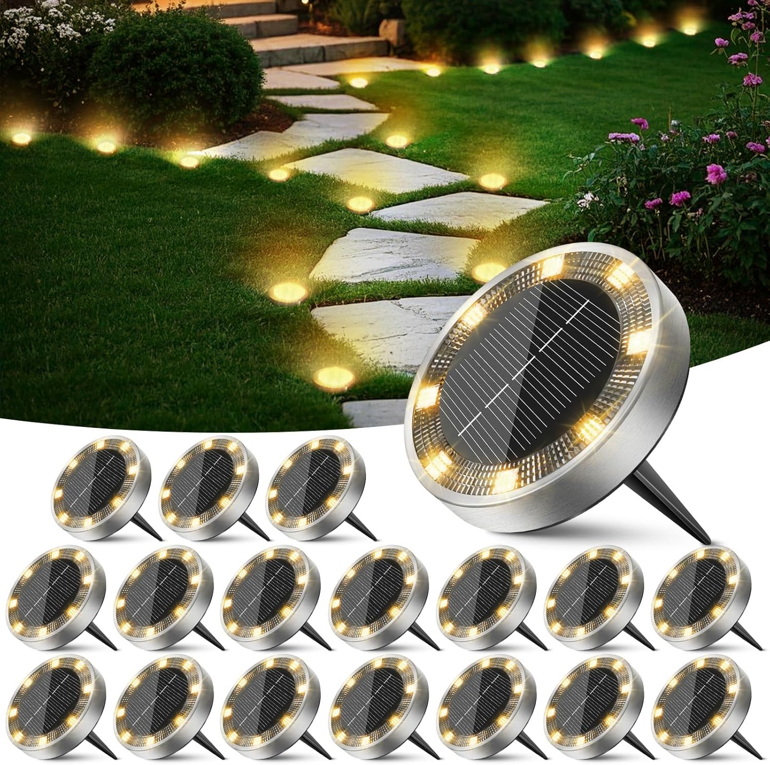 Thumbnail 6 de Peasur 18 Pack Solar Ground Lights: Practical Outdoor Path Lighting</n>