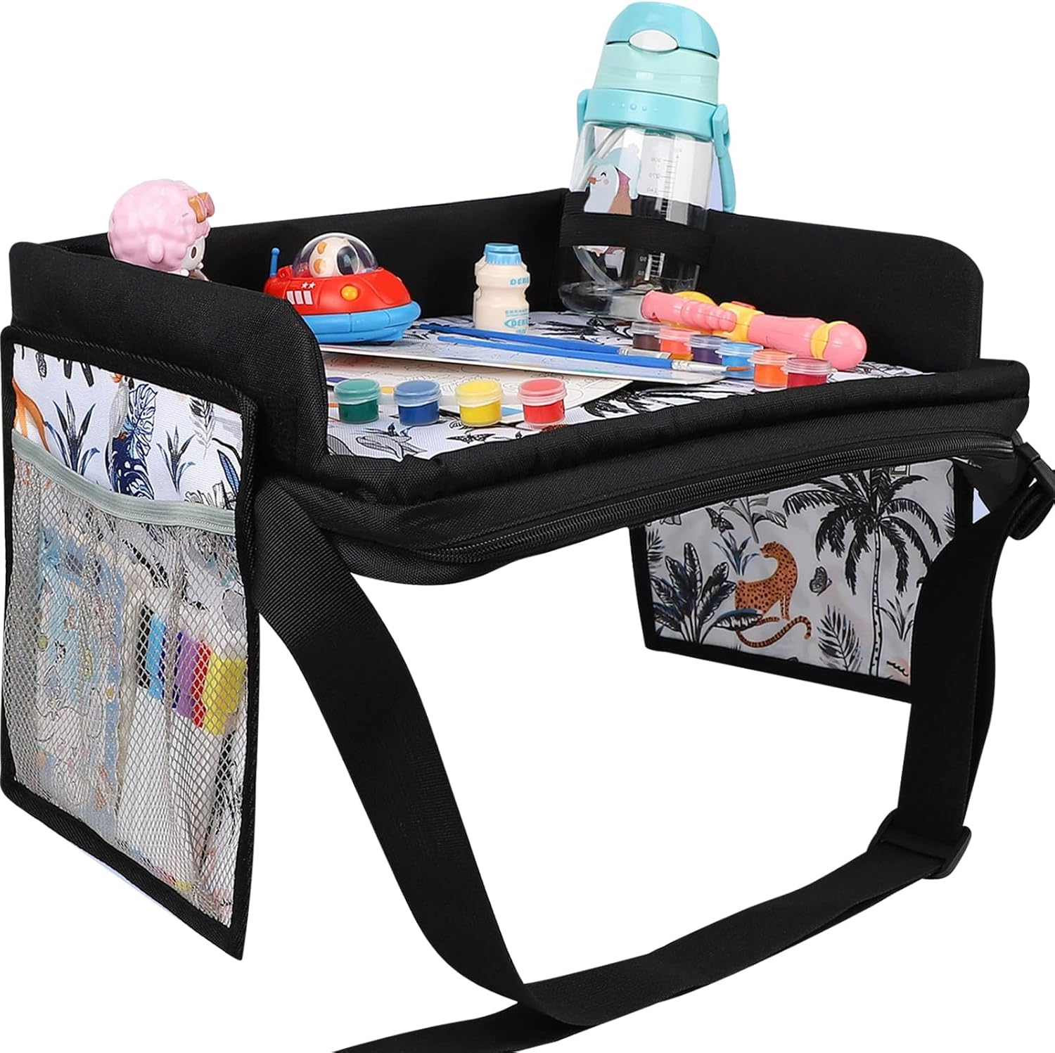 Thumbnail 2 de YZNlife Kids Travel Tray for Car Seat & Airplane – Portable toddler lap tray with strap, pockets and bottle holder