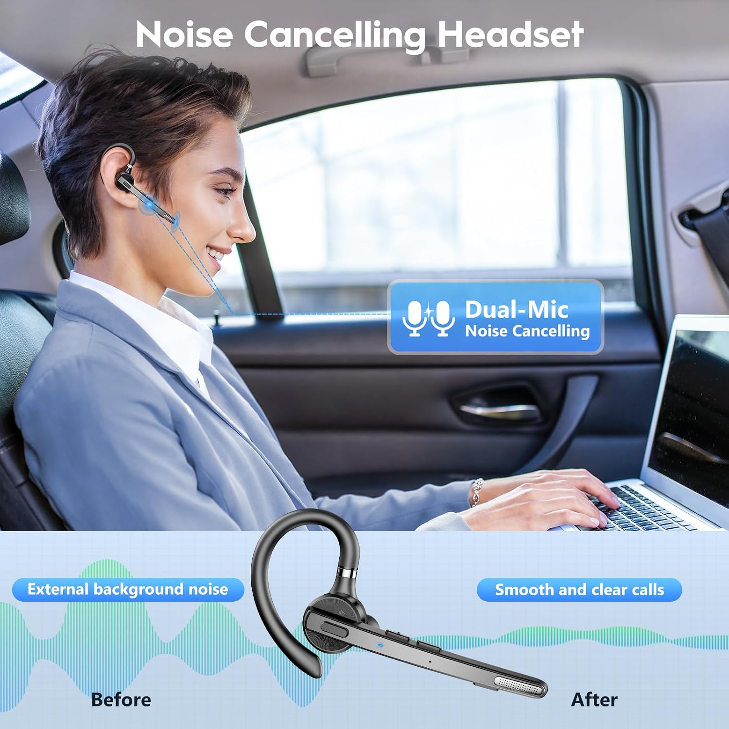 Detalle de Bluetooth Headsets Dual Mic V5.1, 72 hrs playtime