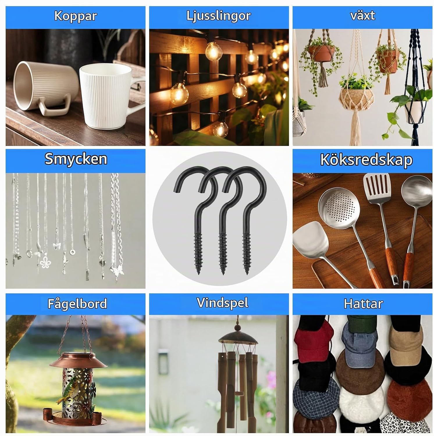 Thumbnail 6 de Behiruch skruvkrokar, 20-pack i svartlackerat kolstål, 40 × 17 × 3 mm