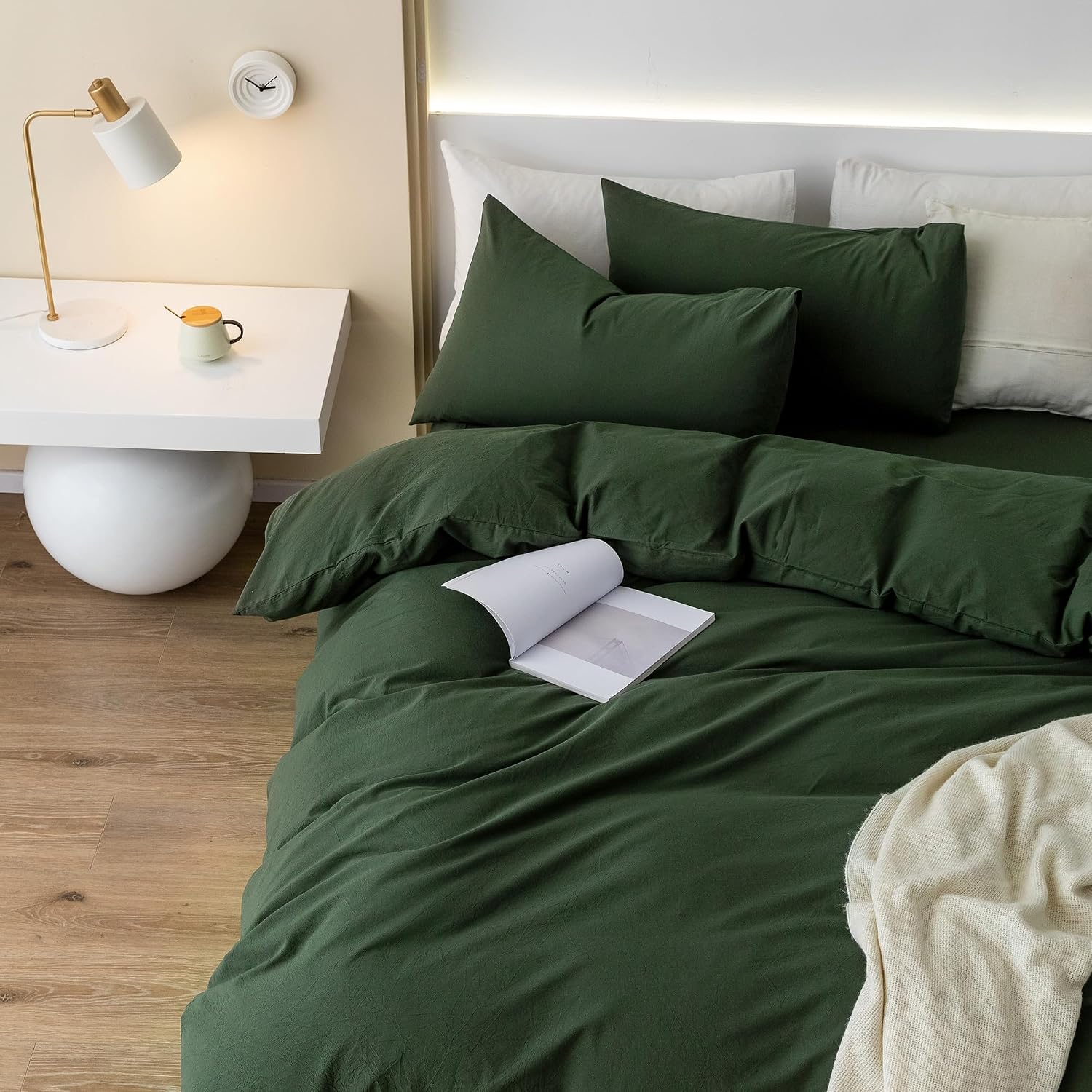 Detalle 2 de JIYUAN Super King Plus Washed Cotton Duvet Cover Set (Relaxed Linen Feel) with Hidden Zipper & 8 Corner Ties