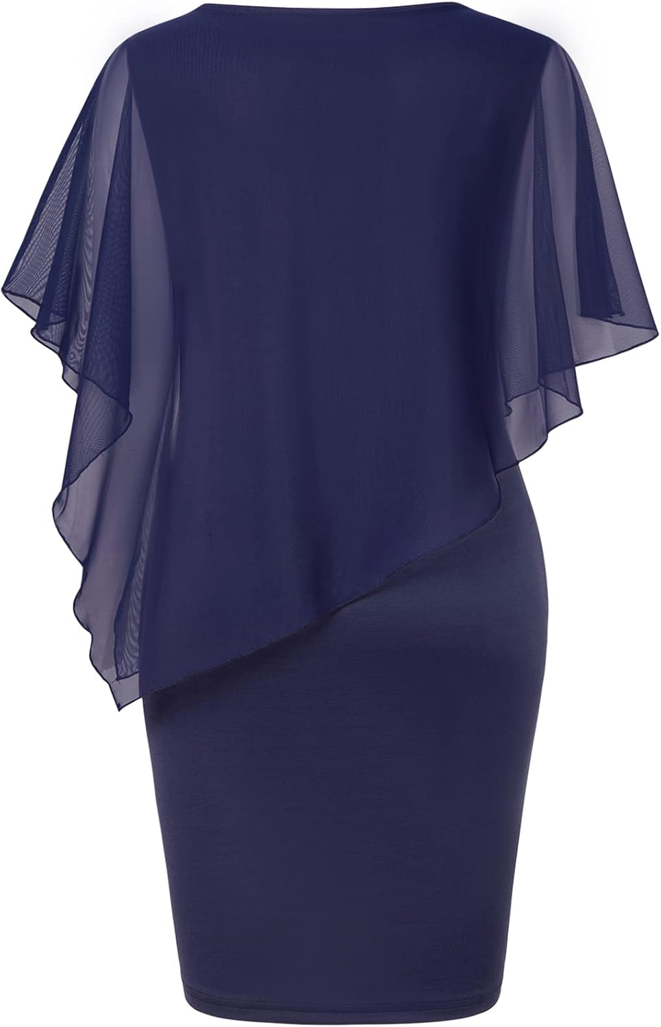 Detalle 2 de SeSe Code Women's Mesh Cape Overlay Bodycon Knee Length Dress for Wedding Guest